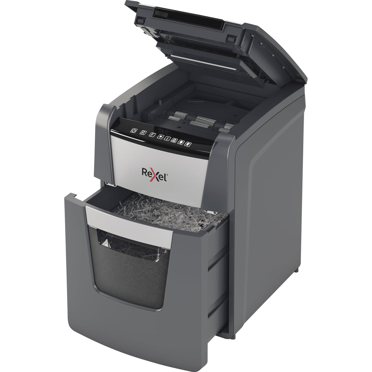 Rexel® Aktenvernichter Optimum AutoFeed+ 90X P-4 Papier, Heftklammern, Büroklammern, Kreditkarten Partikelschnitt 9 Bl. manuell, 99 Bl. automatisch schwarz