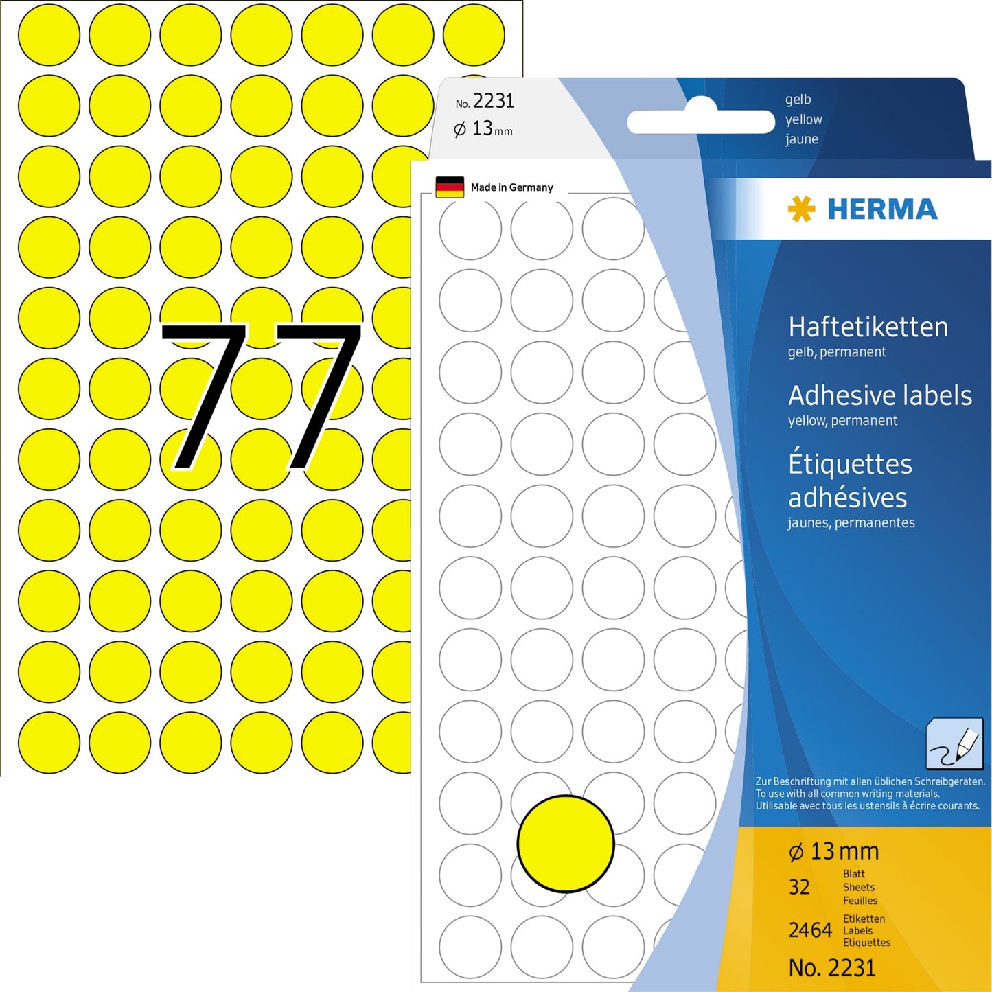 HERMA Markierungspunkt 13mm Papier gelb 2.464 Etik./Pack.
