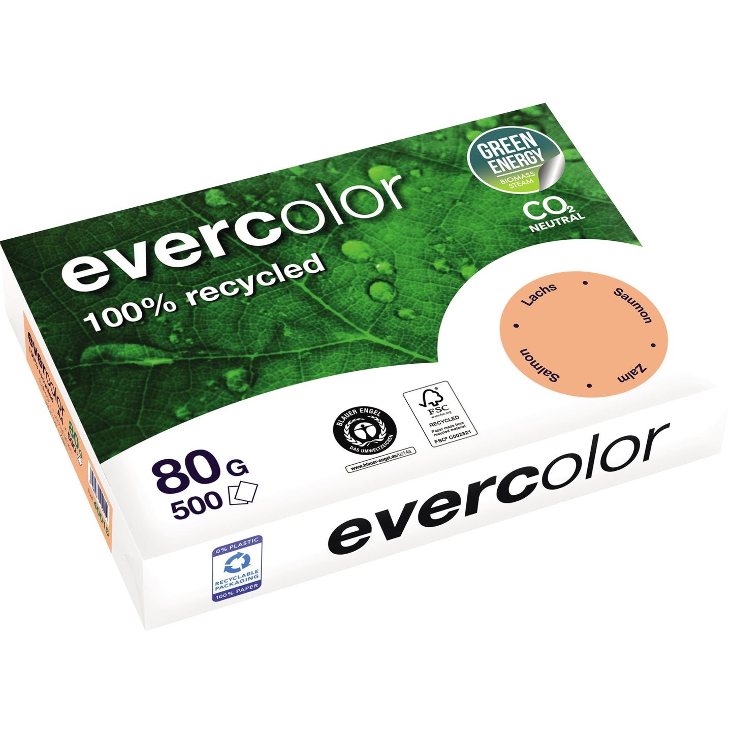 Clairefontaine Kopierpapier evercolor DIN A4 80g/m² 100 % Altpapier lachs 500 Bl./Pack.