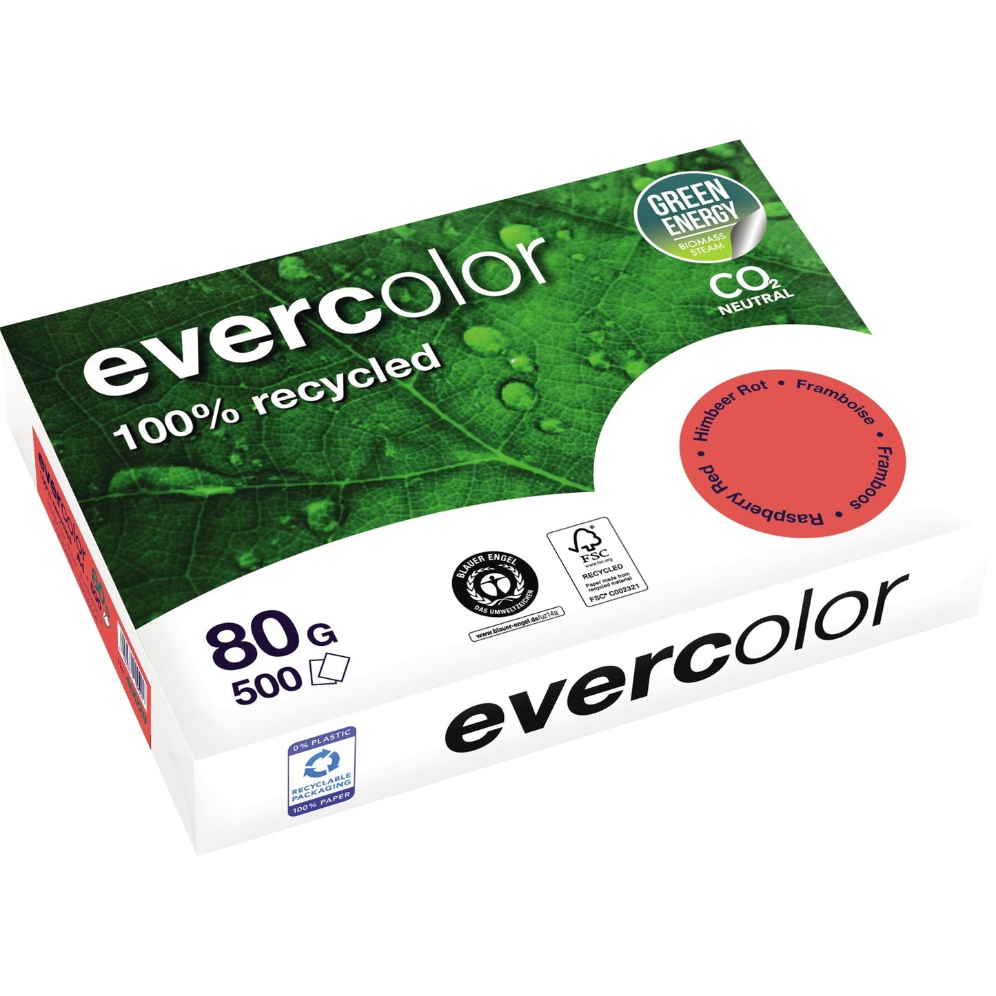Clairefontaine Kopierpapier evercolor DIN A4 80g/m² 100 % Altpapier himbeerrot 500 Bl./Pack.