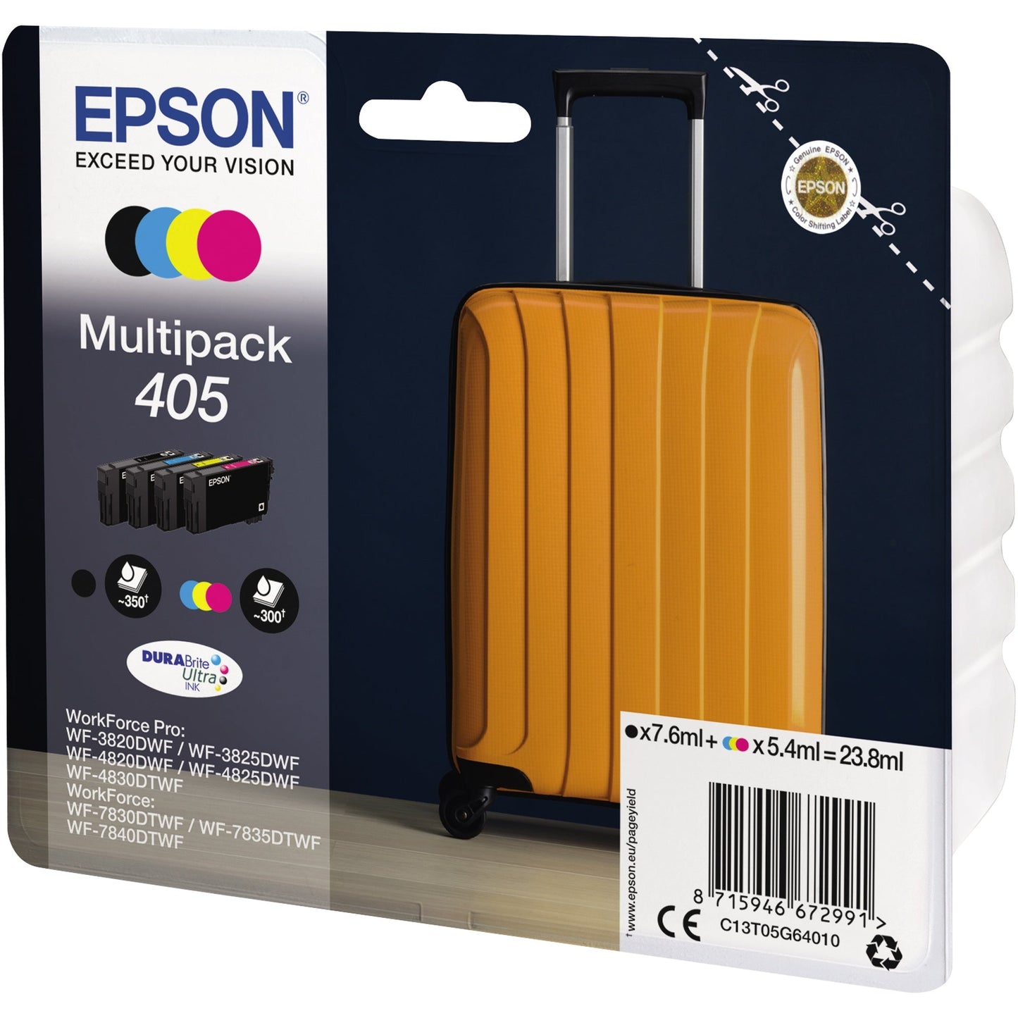 Epson Tintenpatrone Originalzubehör 405 ca. 300 Seiten schwarz, ca. 3 x 300 Seiten farbig schwarz, mehrfarbig 4 St./Pack.