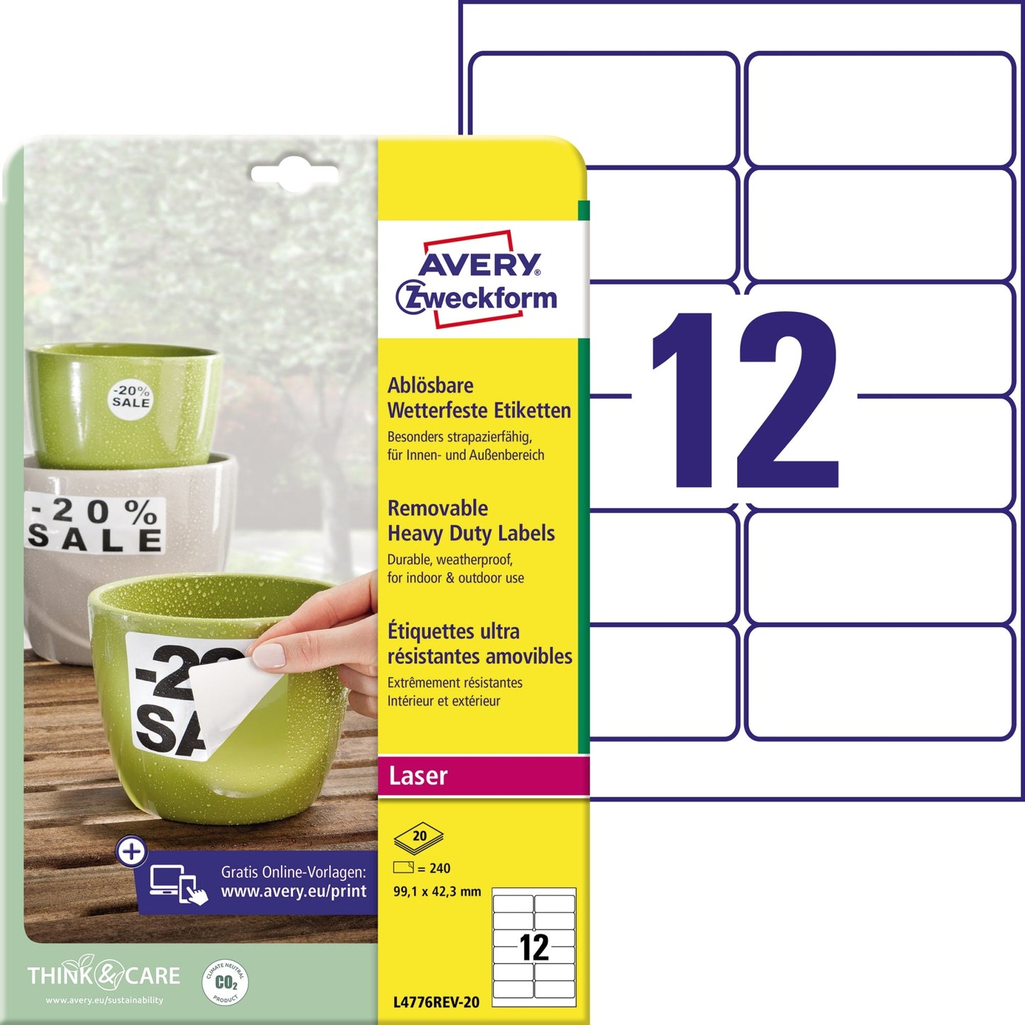 Avery Zweckform Folienetikett 99,1 x 42,3 mm (B x H) weiß 240 Etik./Pack.