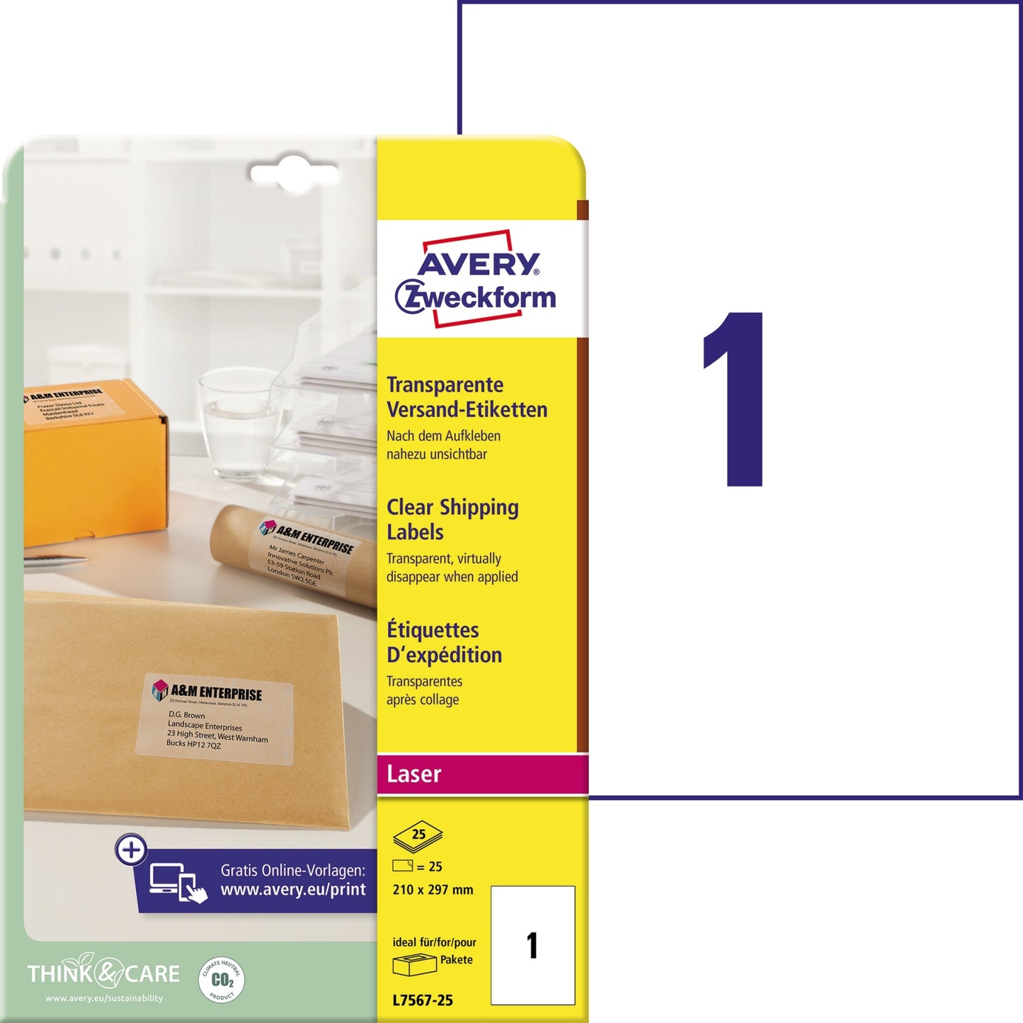 Avery Zweckform Adressetikett QuickPEELT 210 x 297 mm (B x H) Polyester transparent 25 Etik./Pack.