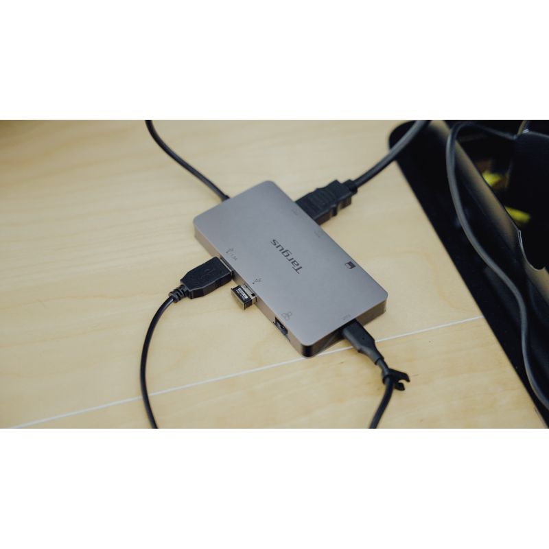 Targus Dockingstation 15 x 3 x 10 cm (B x H x T) USB 1 x USB-C 3.2 Gen 2 (mit Spannungsversorgung), 1 x USB-A 3.2 Gen 1 (mit Batterie-Aufladung), 1 x USB-A 3.2 Gen 1, 2 x HDMI, 1 x RJ-45