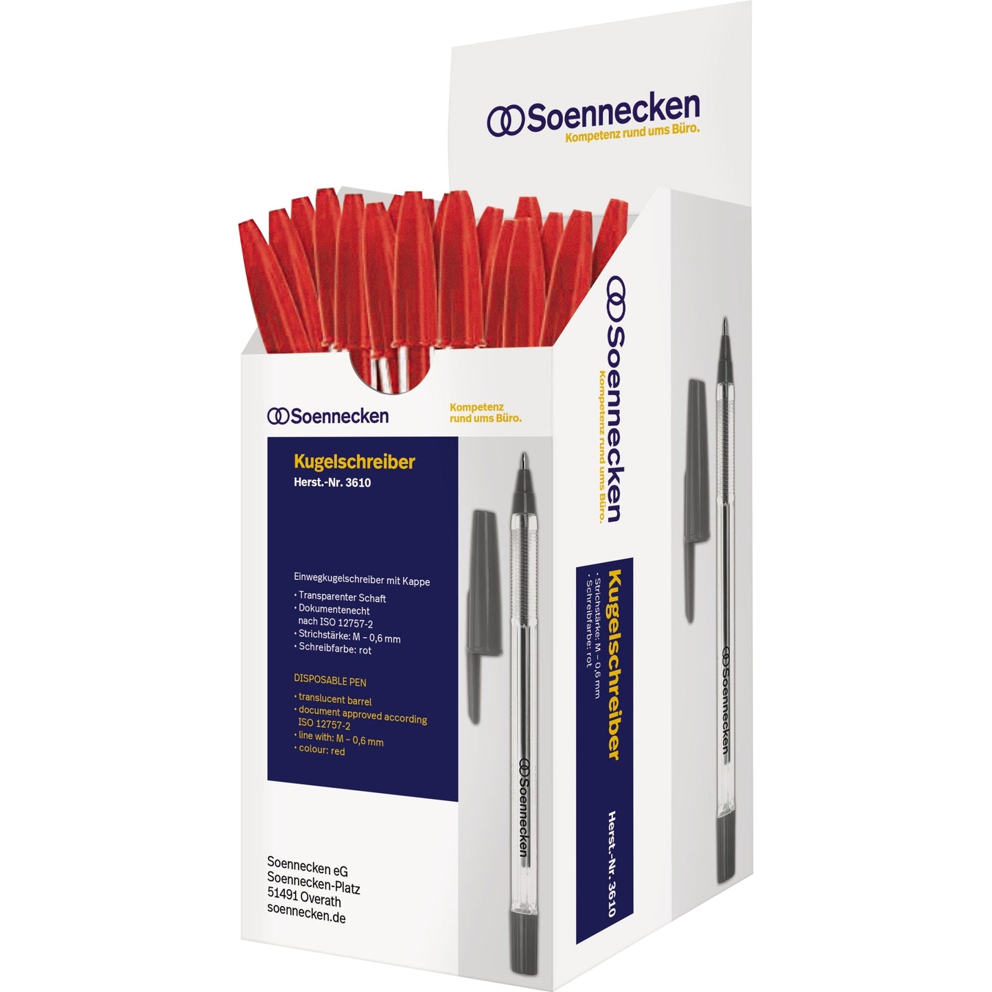 Soennecken Einwegkugelschreiber Nr. 1 0,6mm rot Kappenmodell dokumentenecht 50 St./Pack.