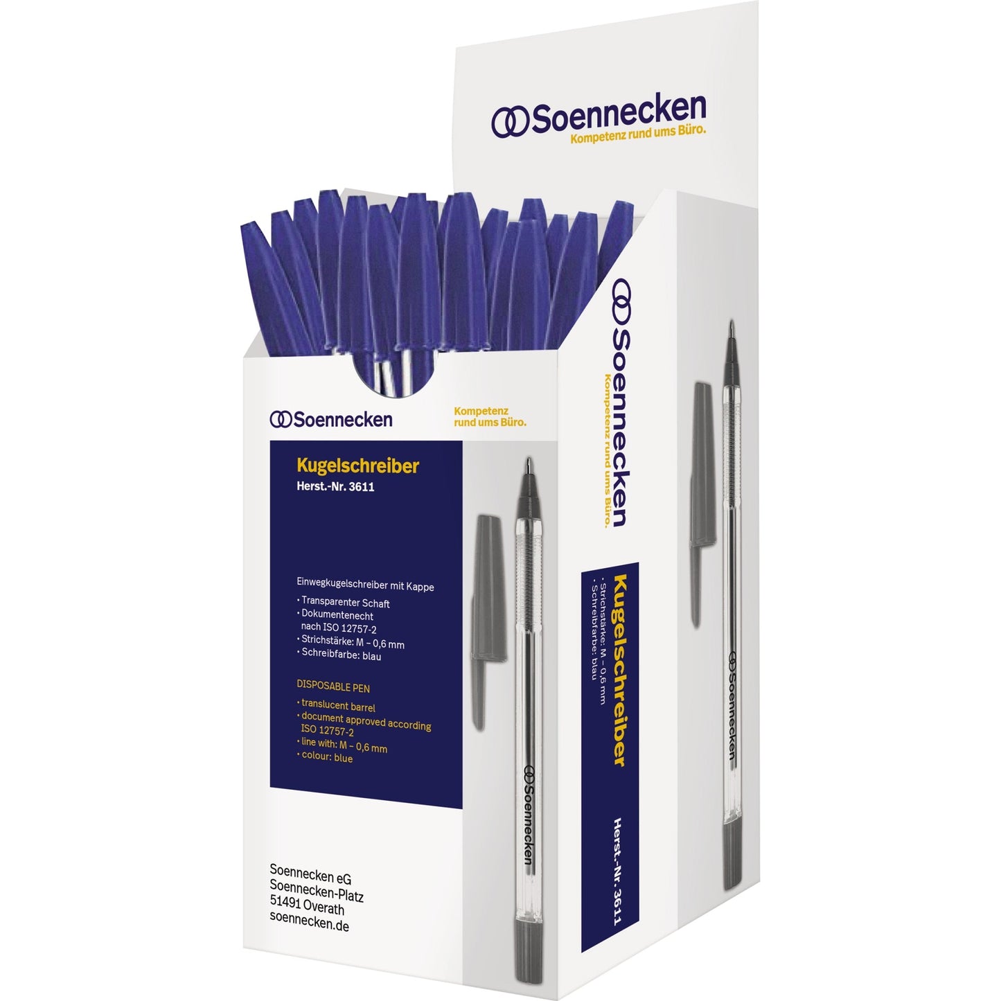 Soennecken Einwegkugelschreiber Nr. 1 0,6mm blau Kappenmodell dokumentenecht 50 St./Pack.