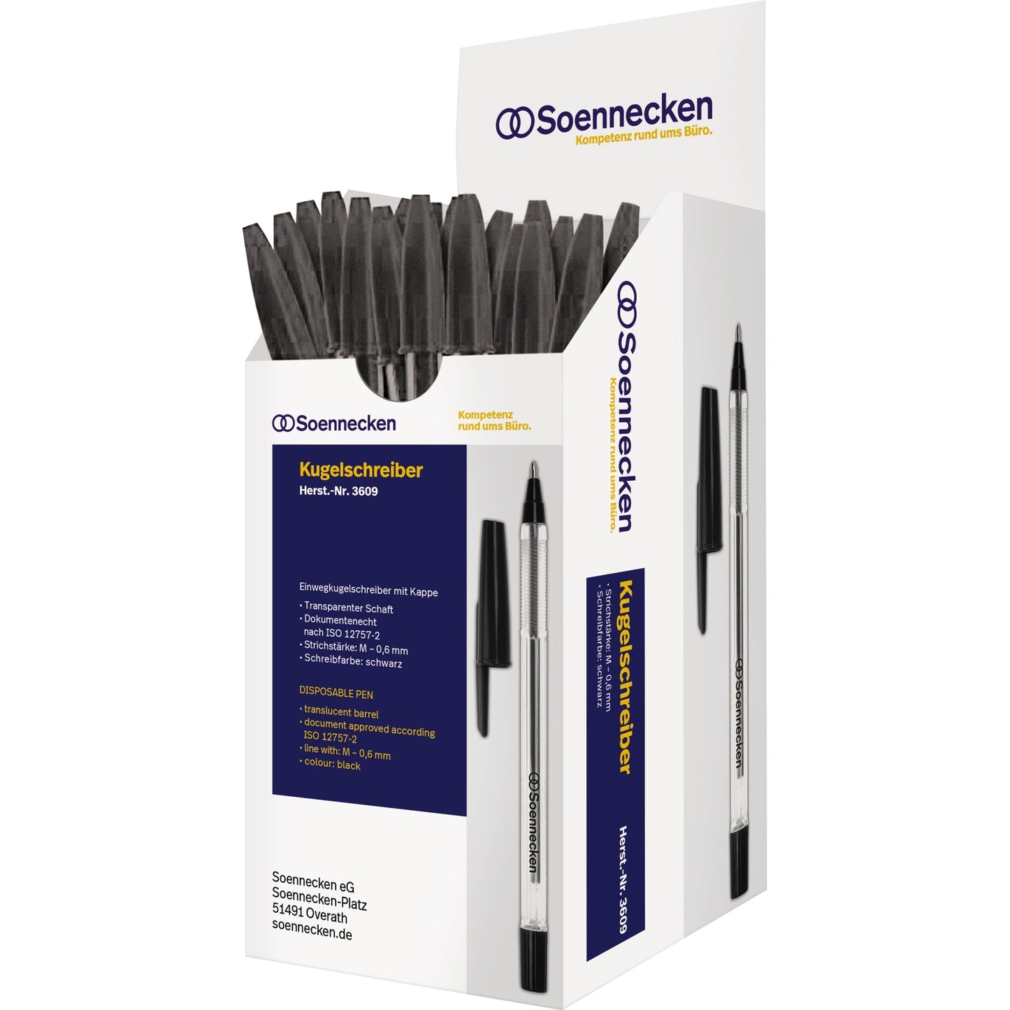 Soennecken Einwegkugelschreiber Nr. 1 0,6mm schwarz Kappenmodell dokumentenecht 50 St./Pack.