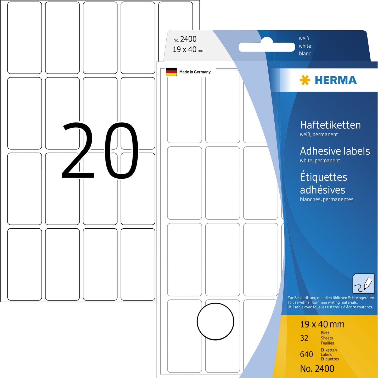 HERMA Universaletikett 19 x 40 mm (B x H) nicht wieder ablösbar Papier weiß 640 Etik./Pack.