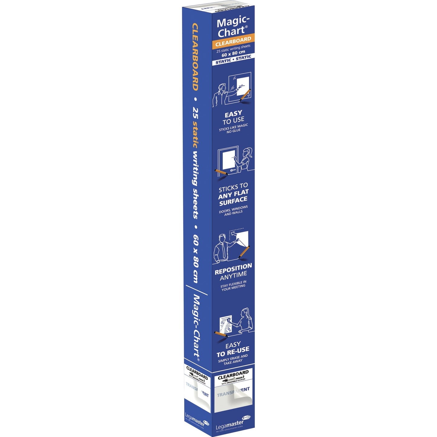 Legamaster Flipchartfolie Magic-Chart Clearboard 60 x 80 cm (B x H) 50µm selbsthaftend inkl. 1 Marker Polypropylen transparent 25 Bl./Pack.