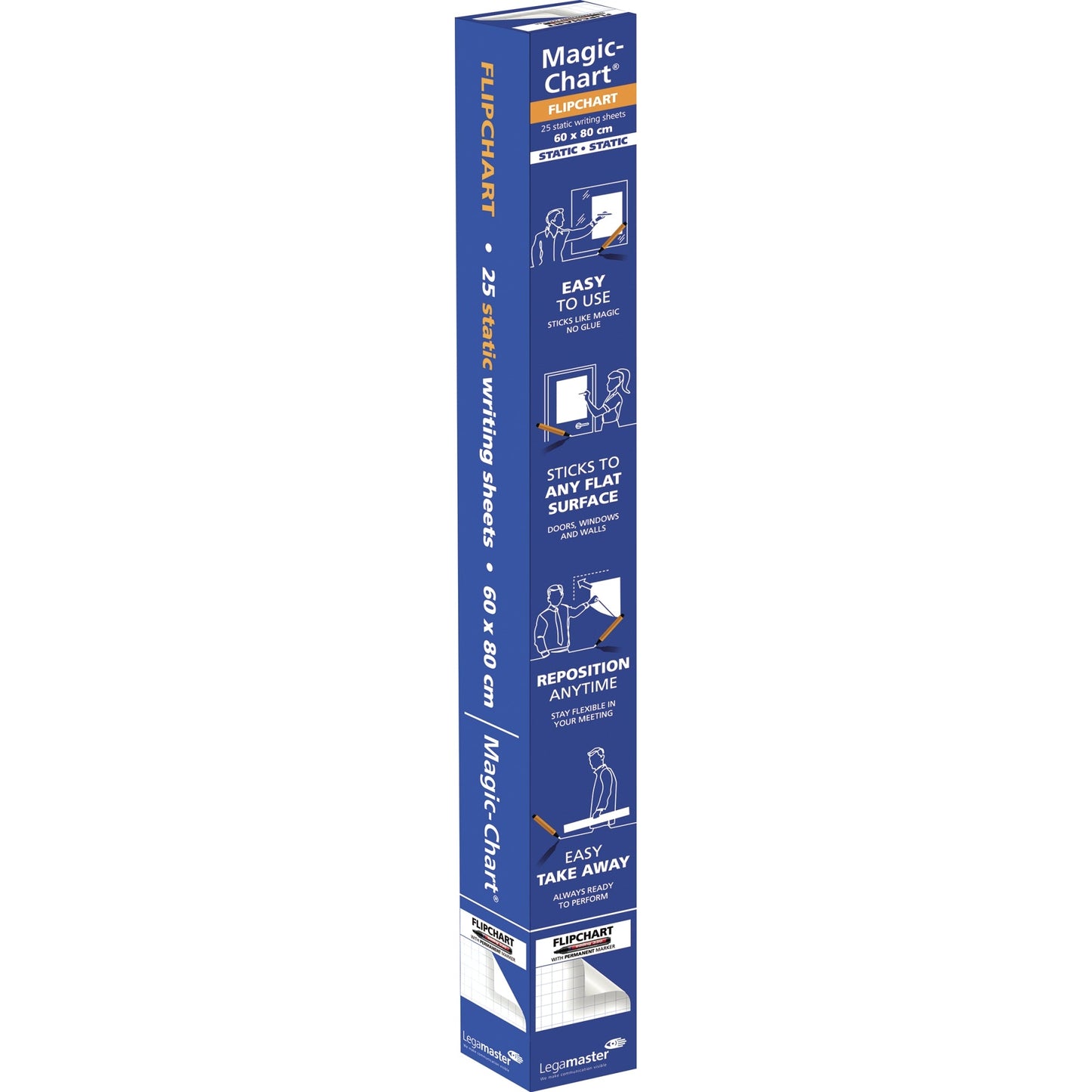 Legamaster Flipchartfolie Magic-Chart Flipchart 60 x 80 cm (B x H) 50µm selbsthaftend inkl. 1 Marker Polypropylen weiß 25 Bl./Pack.