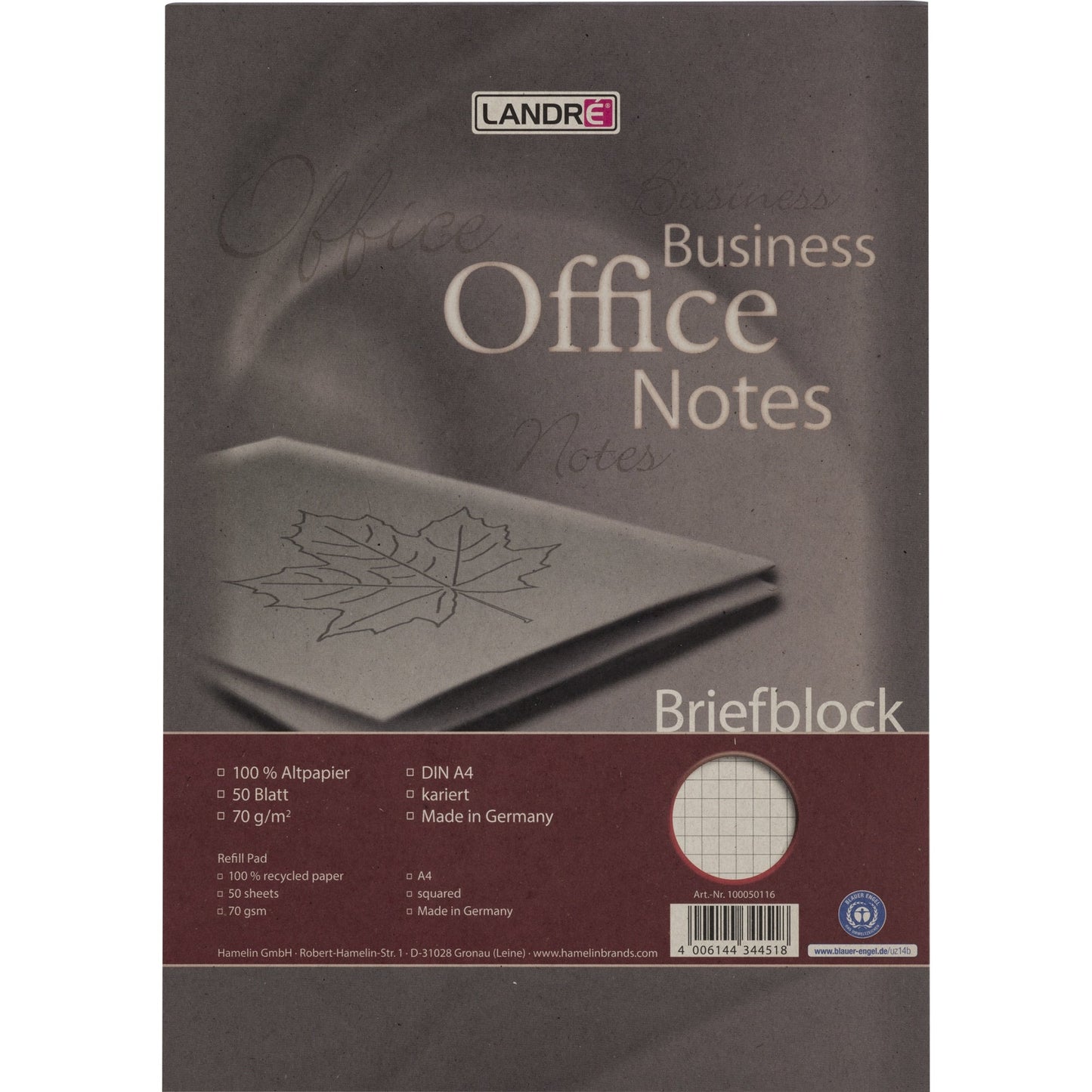 Landré Briefblock Business Office Notes DIN A4 kariert 70g/m² 50 Bl.