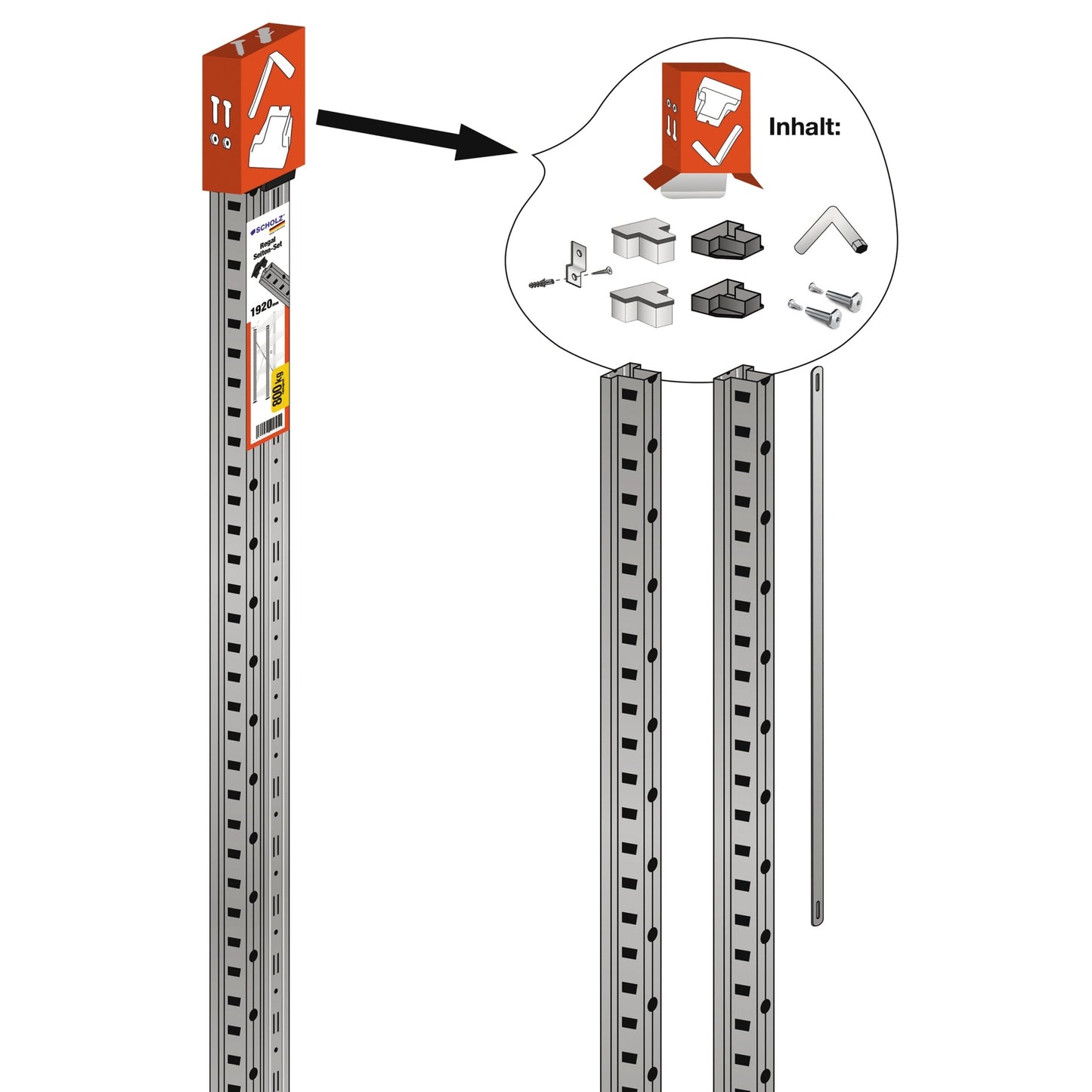 SCHOLZ Zubehör Regal/Schrank Pfosten SCHOLZ Grundregal/Anbauregal M80, M100 1.920mm Stahl, verzinkt