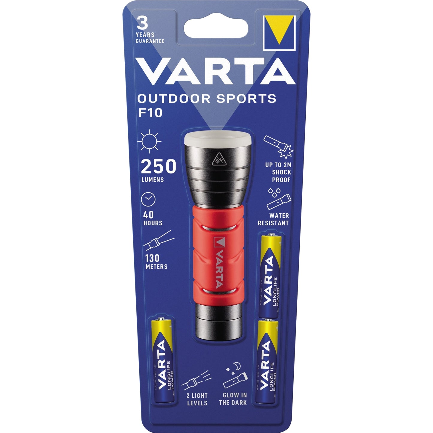 Varta Taschenlampe Outdoor Sports F10 High: 130 m, Low: 60m High: 250 Im, Low: 60lm LED Aluminium, eloxiert