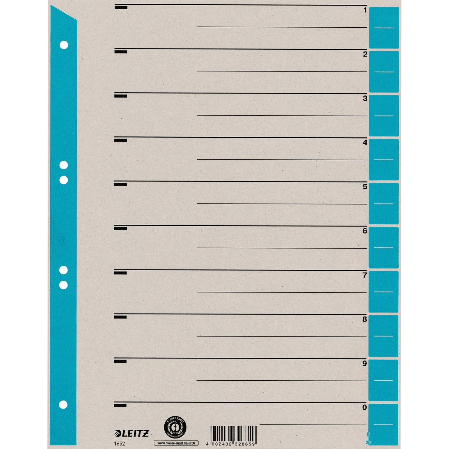 Leitz Trennblatt DIN A4, Überbreite Kraftkarton, 100 % recycelt hellblau 100 St./Pack.