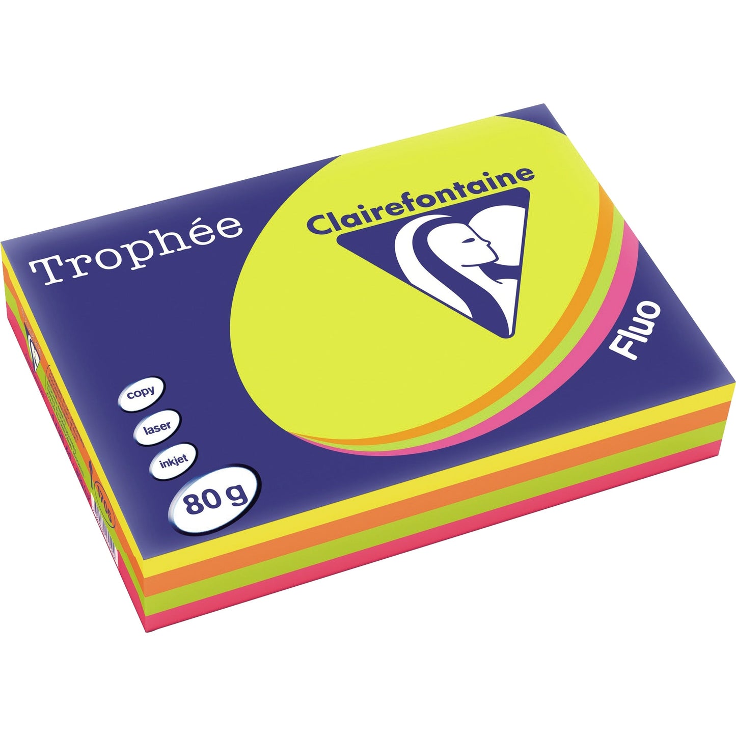 Clairefontaine Kopierpapier Trophée Color DIN A4 80g/m² elementar chlorfrei gebleicht, holzfrei neonfarbig sortiert 500 Bl./Pack.
