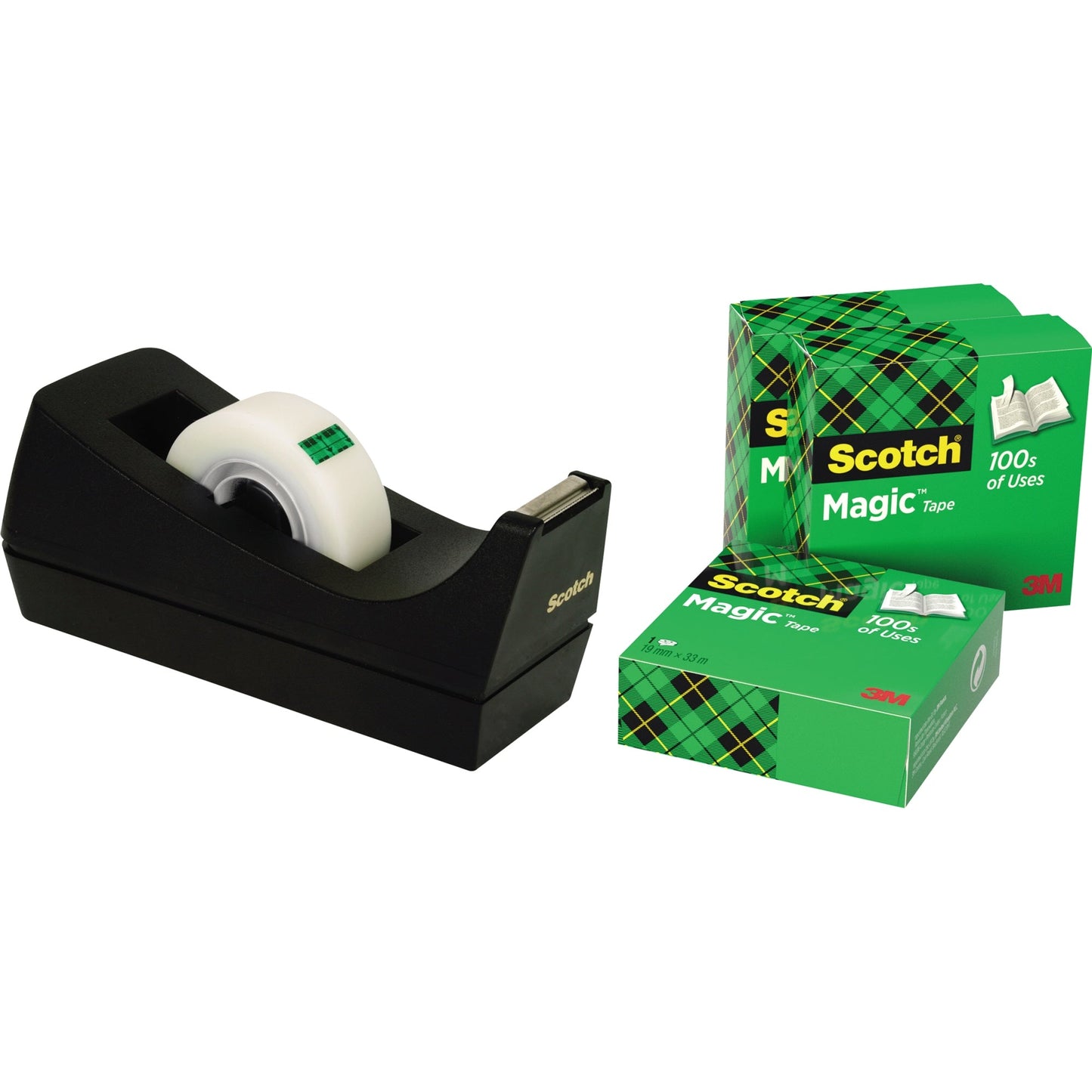 Scotch® Tischabroller C38 MagicT Promotion 19 mm x 33 m (B x L) inkl. 3 Rollen Scotch® MagicT Klebefilm 810 19 mm x 33 m (B x L) mit Lösungsmittel schwarz