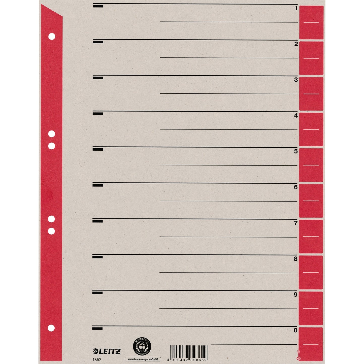 Leitz Trennblatt DIN A4, Überbreite Kraftkarton, 100 % recycelt rot 100 St./Pack.