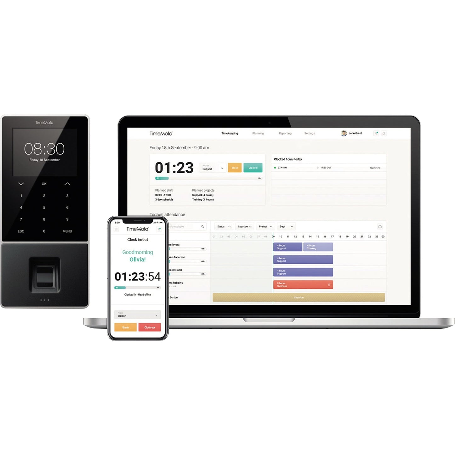 TIMEMOTO Zeiterfassungssystem TM-828 SC 9,95 x 21,5 x 4,43 cm (B x H x T) RFID-Sensor Windows® universell LAN, WiFi, USB-Host