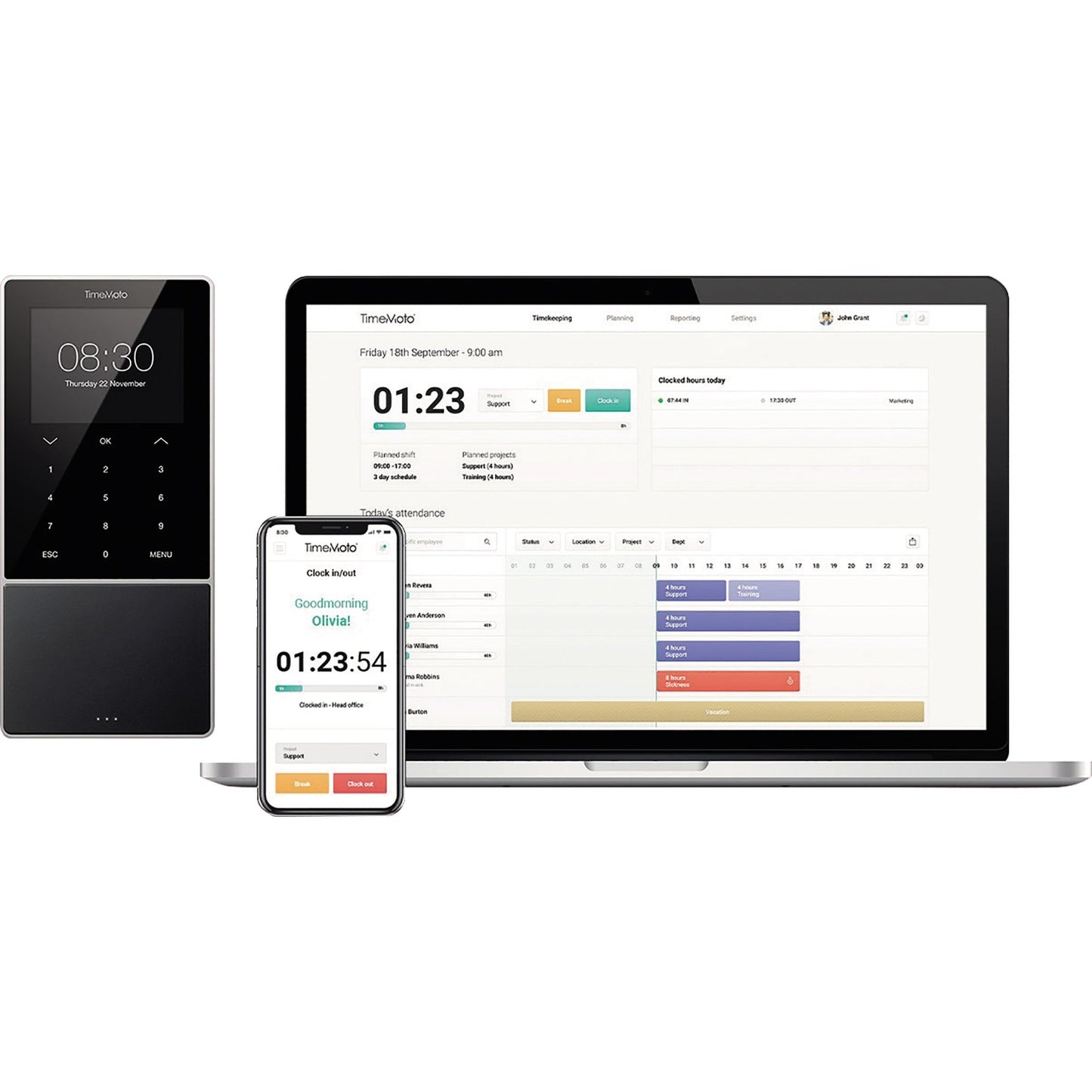 TIMEMOTO Zeiterfassungssystem TM-818 SC 9,95 x 21,5 x 4,43 cm (B x H x T) RFID-Sensor Windows® universell LAN, WiFi, USB-Host