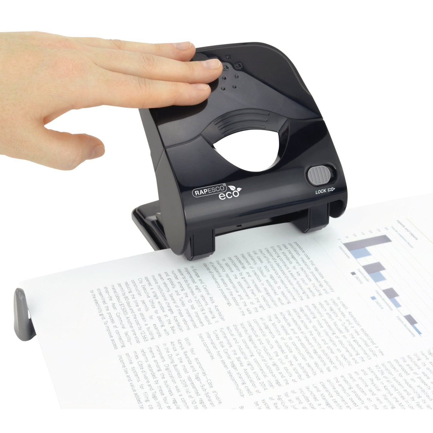 RAPESCO Locher ECO X5-30ps 8cm 30 Bl. (80 g/m²) mit Anschlagschiene schwarz