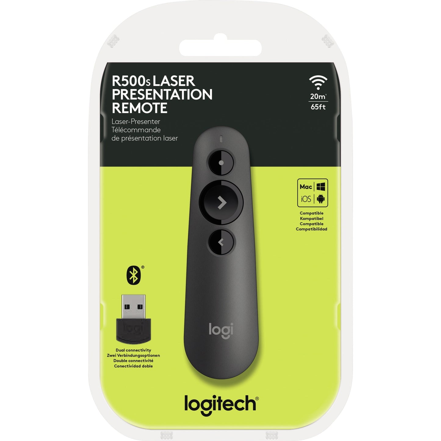 Logitech Wireless Presenter R500s 17,5 x 6,6 x 25 mm (B x H x T) Windows®, Mac, iOS, Android universell 20m inkl. USB-Dongle grafit
