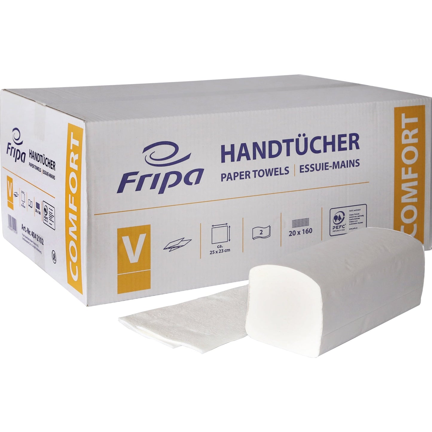 Fripa Papierhandtücher Comfort 25 x 23 cm (B x L) 100 % Zellstoff hochweiß 20 x 160 Bl./Pack.