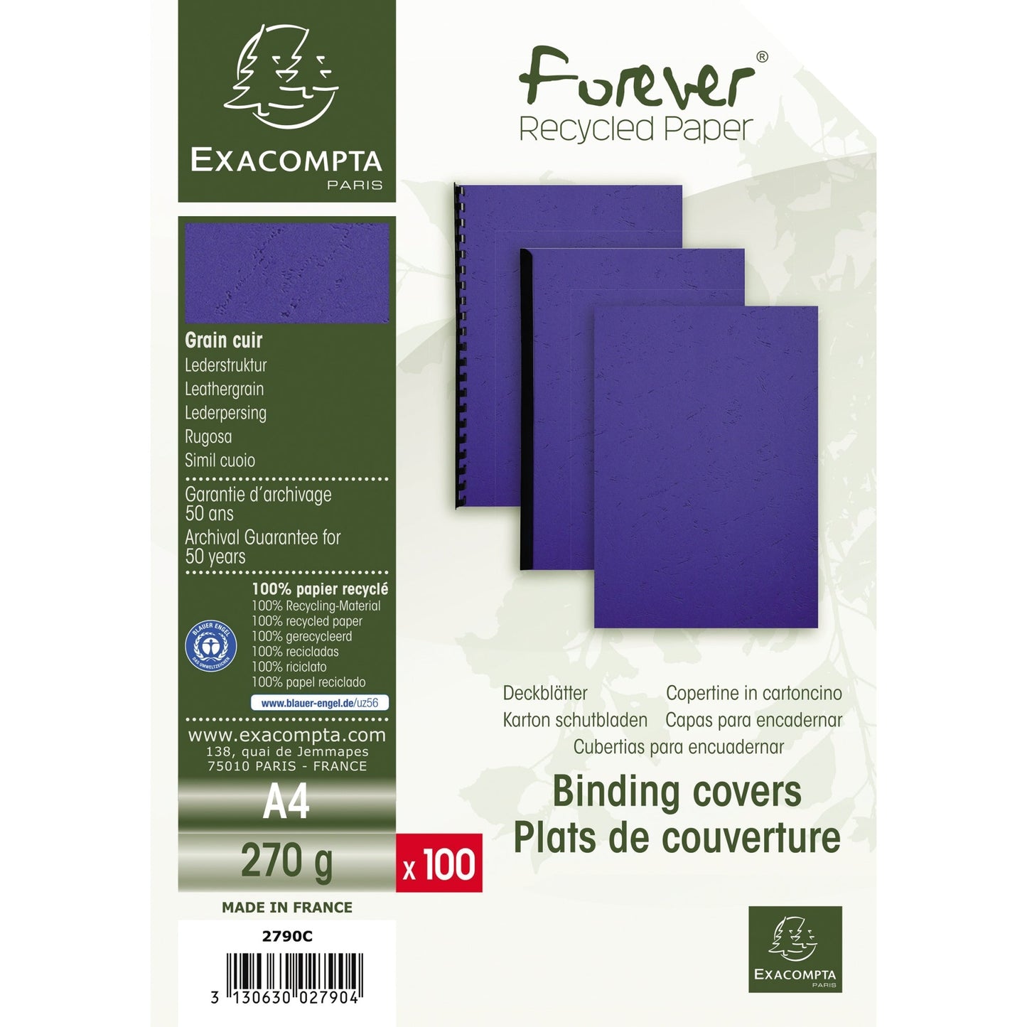 Exacompta Einbanddeckel EVERCOVER DIN A4 270g/m² Karton, 100 % recycelt blau 100 St./Pack.