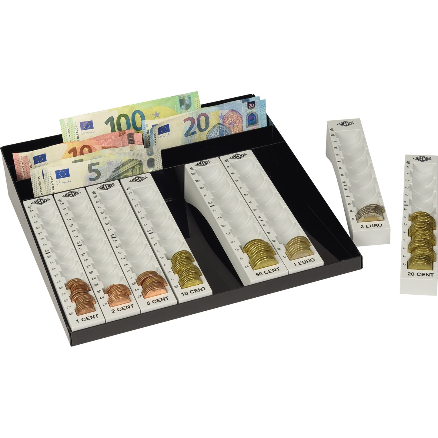 WEDO® Geldzählbrett 27,8 x 6 x 27 cm (B x H x T) EUR 1 Cent, 2 Cent, 5 Cent, 10 Cent, 20 Cent, 50 Cent, 1 Euro, 2 Euro 3 Fächer für Banknoten schwarz/lichtgrau
