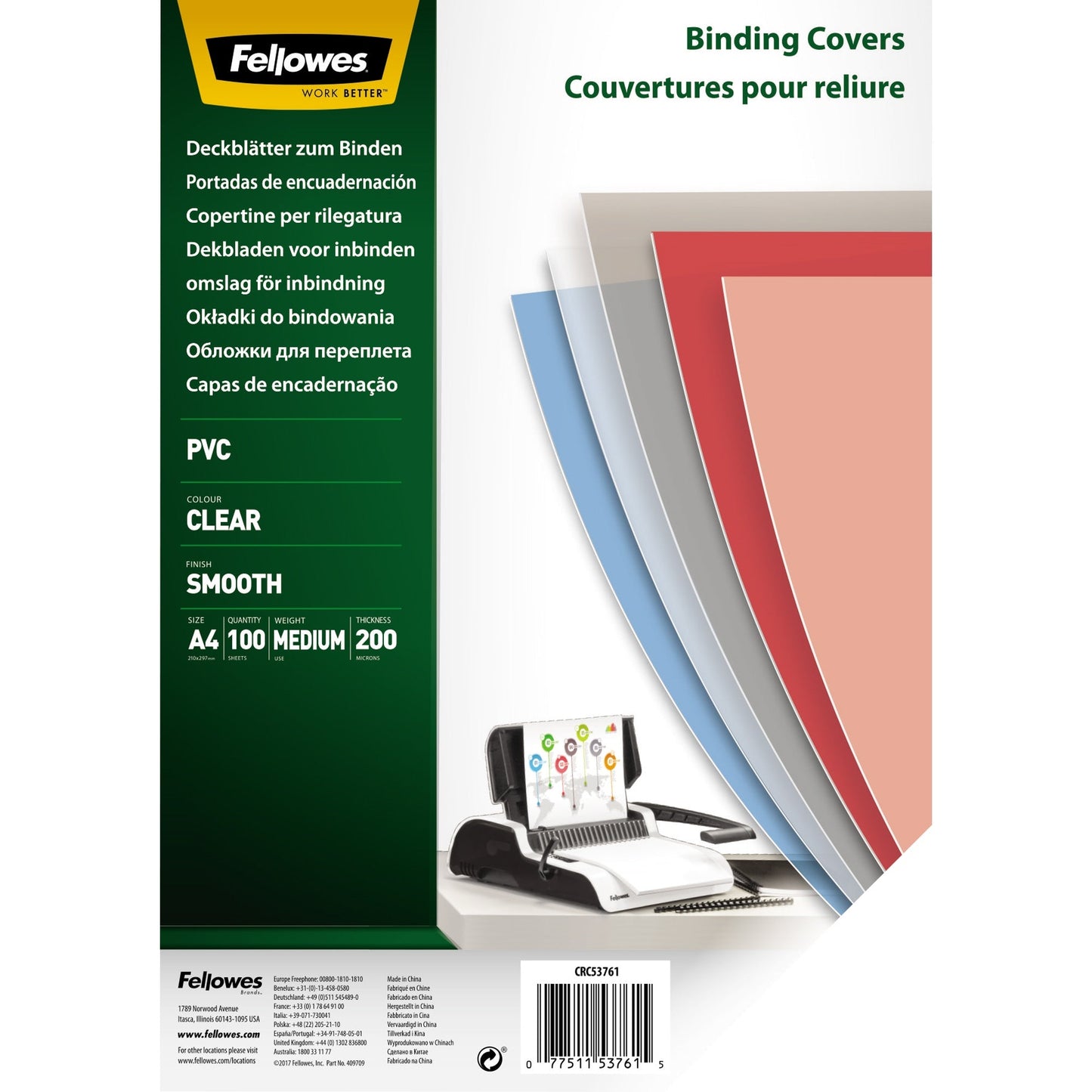 Fellowes® Deckblattfolie DIN A4 200µm PVC transparent 100 St./Pack.