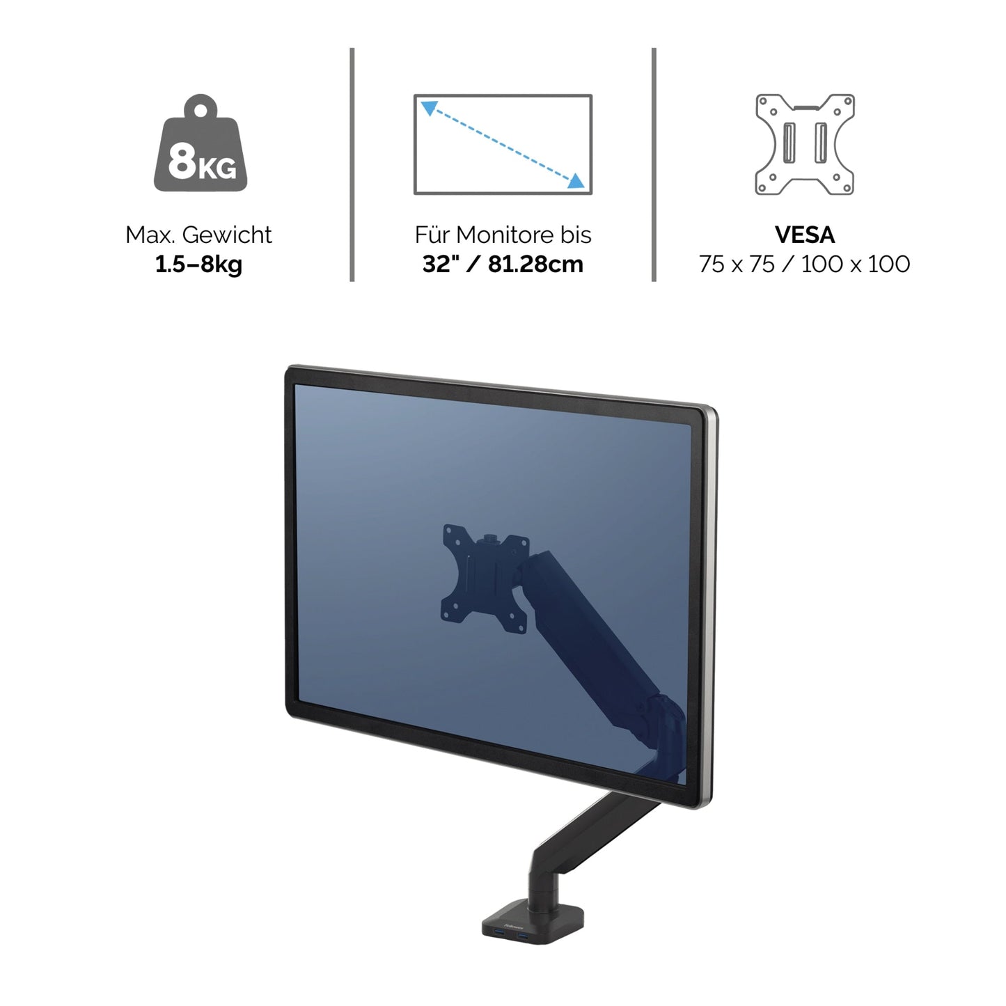 Fellowes® Monitorschwenkarm Platinum Series 11,43 x 43,82 x 47,15 cm (B x H x T) 1,5-8kg Aluminium/ABS Kunststoff schwarz