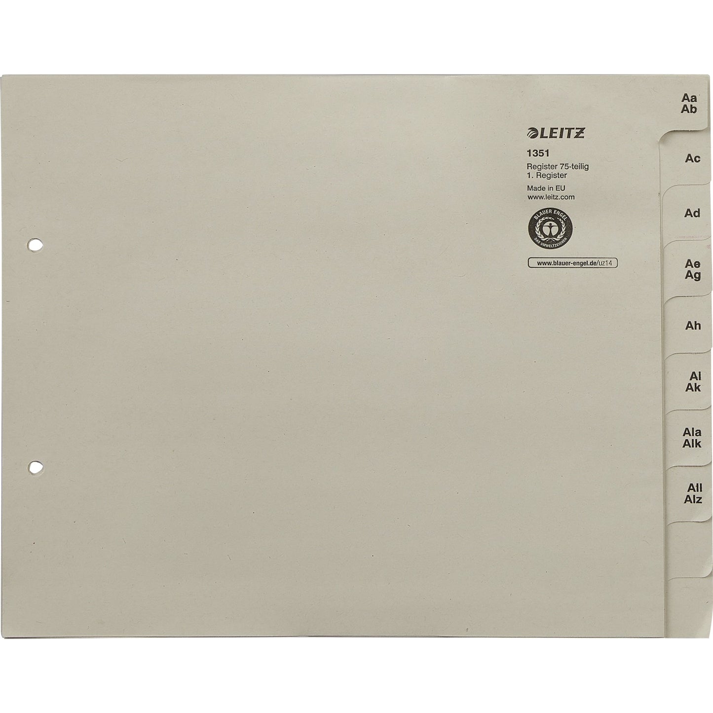 Leitz A-Z Register DIN A4, Überbreite Tauenpapier, 100 % recycelt grau 750 Registerblätter