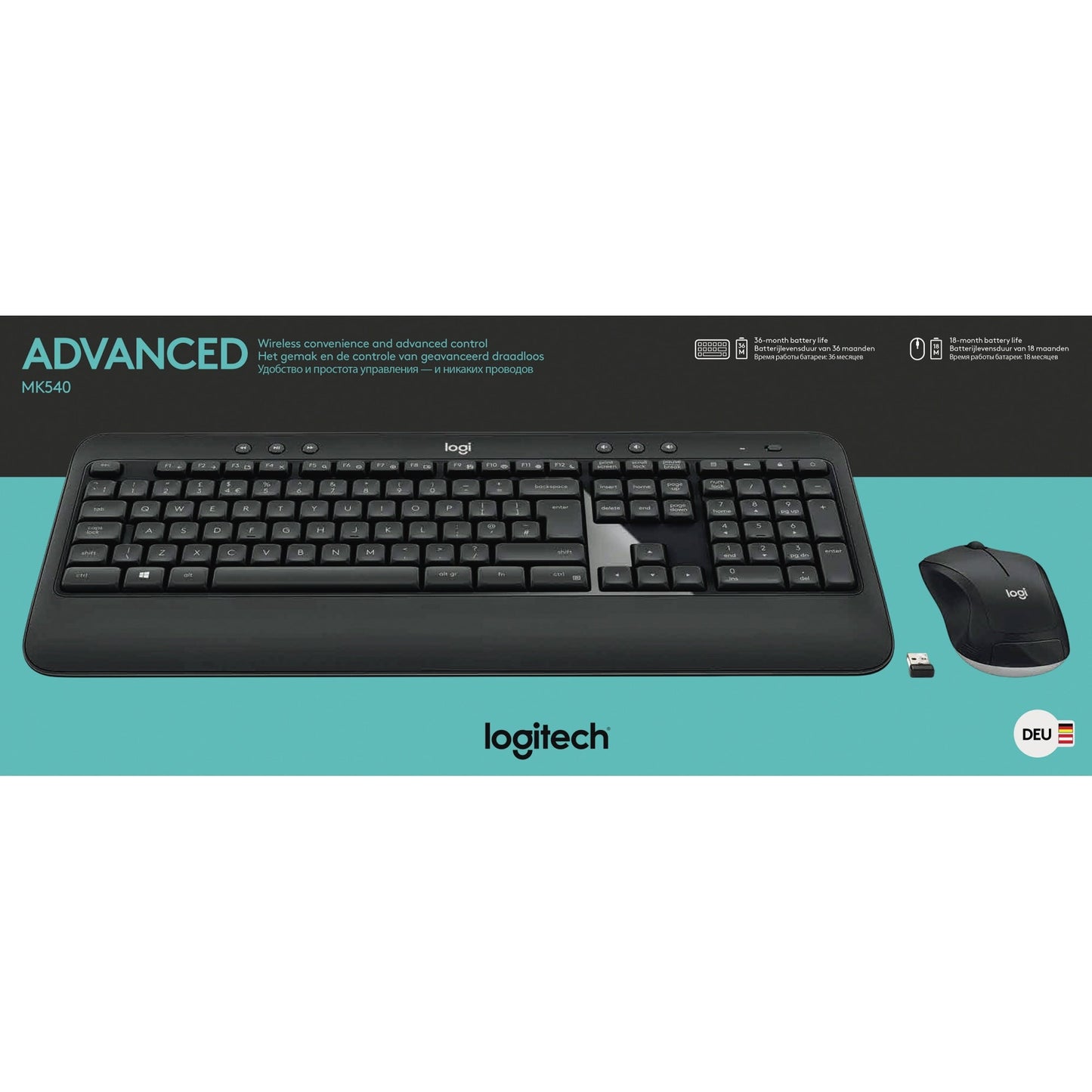 Logitech Tastatur-Maus-Set MK540 QWERTZ Windows® universell USB-A bis 10m inkl. Unifying-USB-Empfänger schwarz