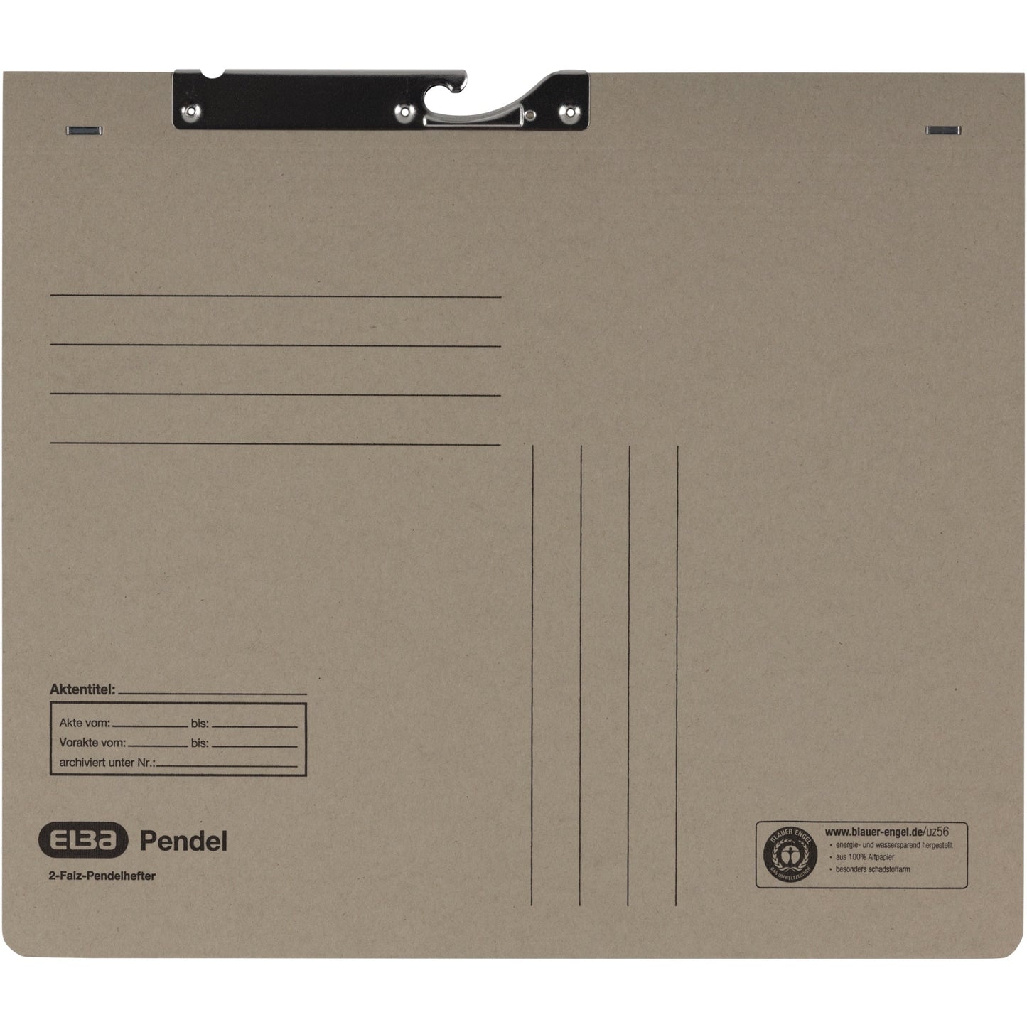 ELBA Pendelhefter DIN A4 320g/m² kaufmännische Heftung, Amtsheftung mit Organisationsaufdruck Manilakarton, recycelt grau
