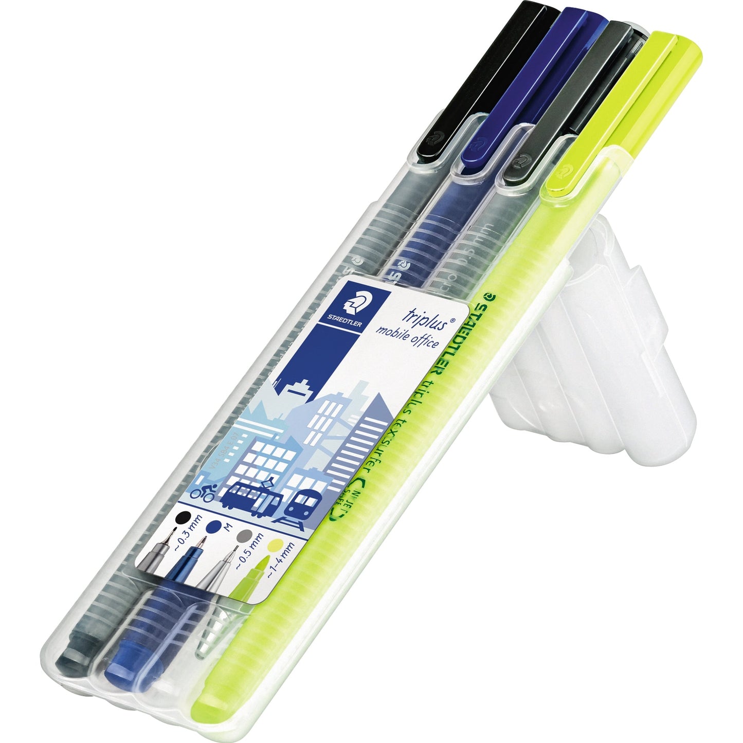 STAEDTLER® Schreibgeräteset triplus® mobile office 1 x Fineliner 0,3 mm, 1 x Kugelschreiber 0,45 mm, 1 x Druckbleistift 0,5 mm, 1 x Textmarker 1-4 mm farbig sortiert