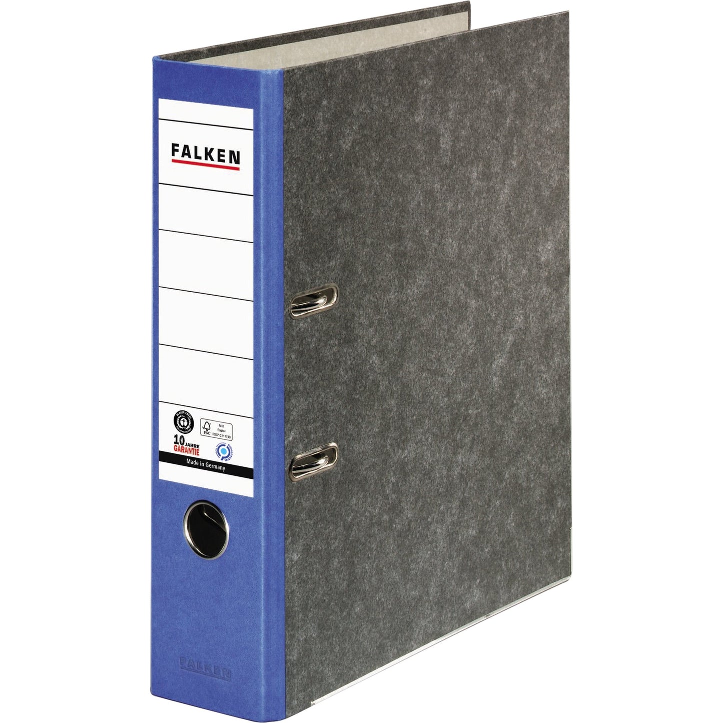 Falken Ordner 80mm DIN A4 Rückenschild: geklebt mit Schlitzen Werkstoff: Pappe Material außen: Papier Material innen: Papier blau