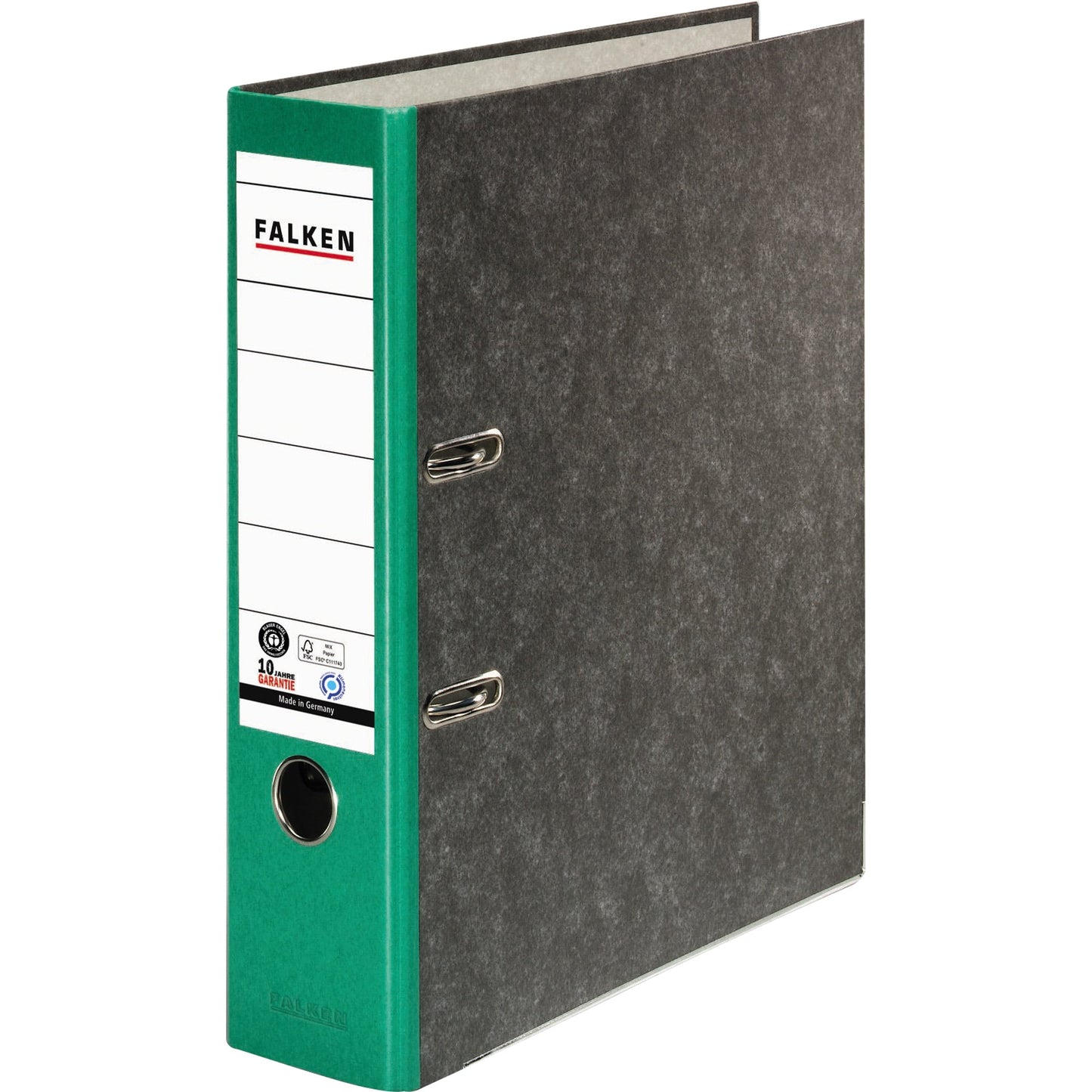 Falken Ordner 80mm DIN A4 Rückenschild: geklebt mit Schlitzen Werkstoff: Pappe Material außen: Papier Material innen: Papier grün