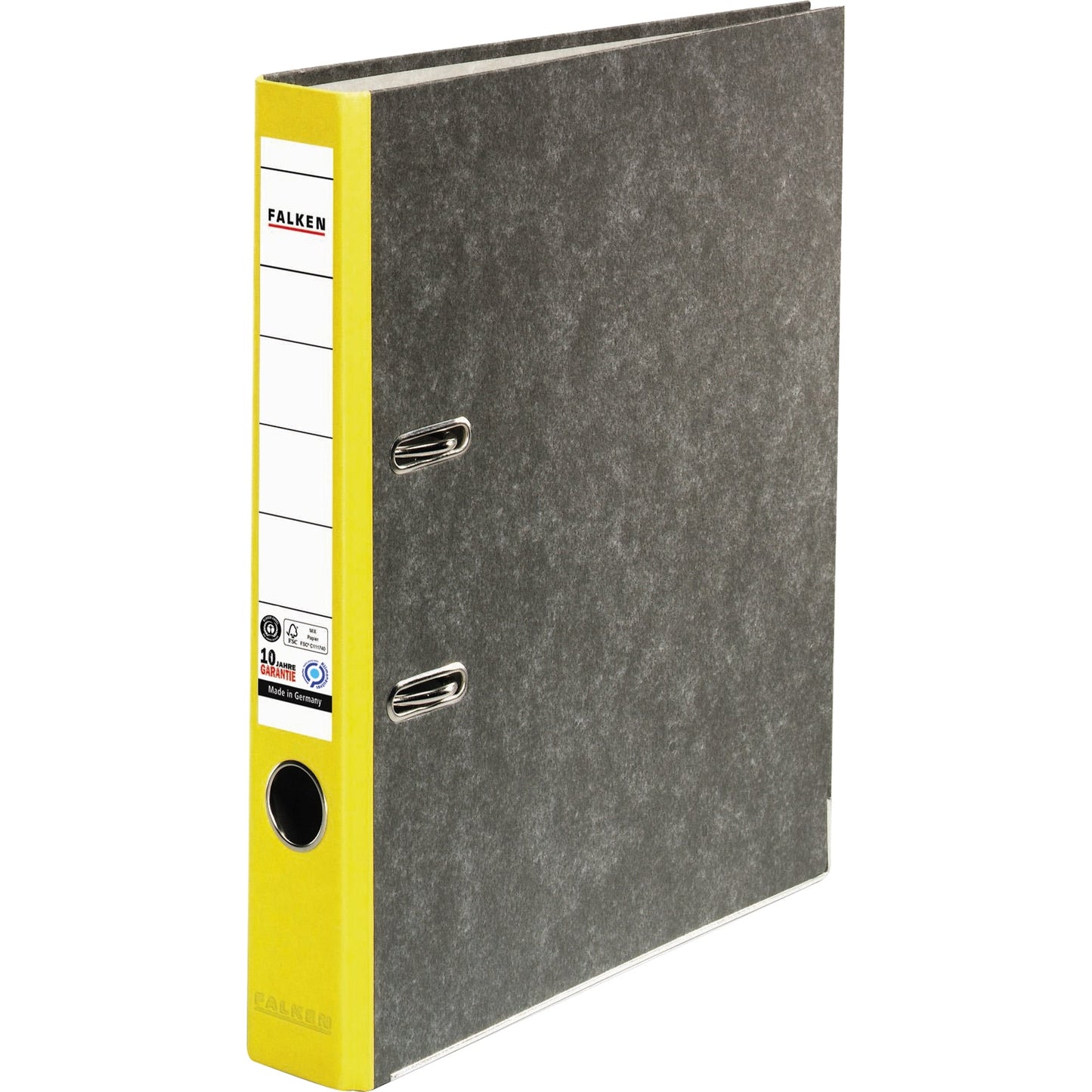 Falken Ordner 50mm DIN A4 Rückenschild: geklebt mit Schlitzen Werkstoff: Pappe Material außen: Papier Material innen: Papier gelb