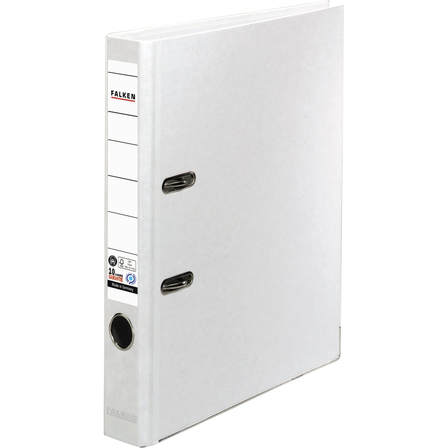 Falken Ordner Recycolor 50mm DIN A4 Rückenschild: geklebt mit Schlitzen Werkstoff: Pappe Material außen: Kraftpapier Material innen: Papier weiß
