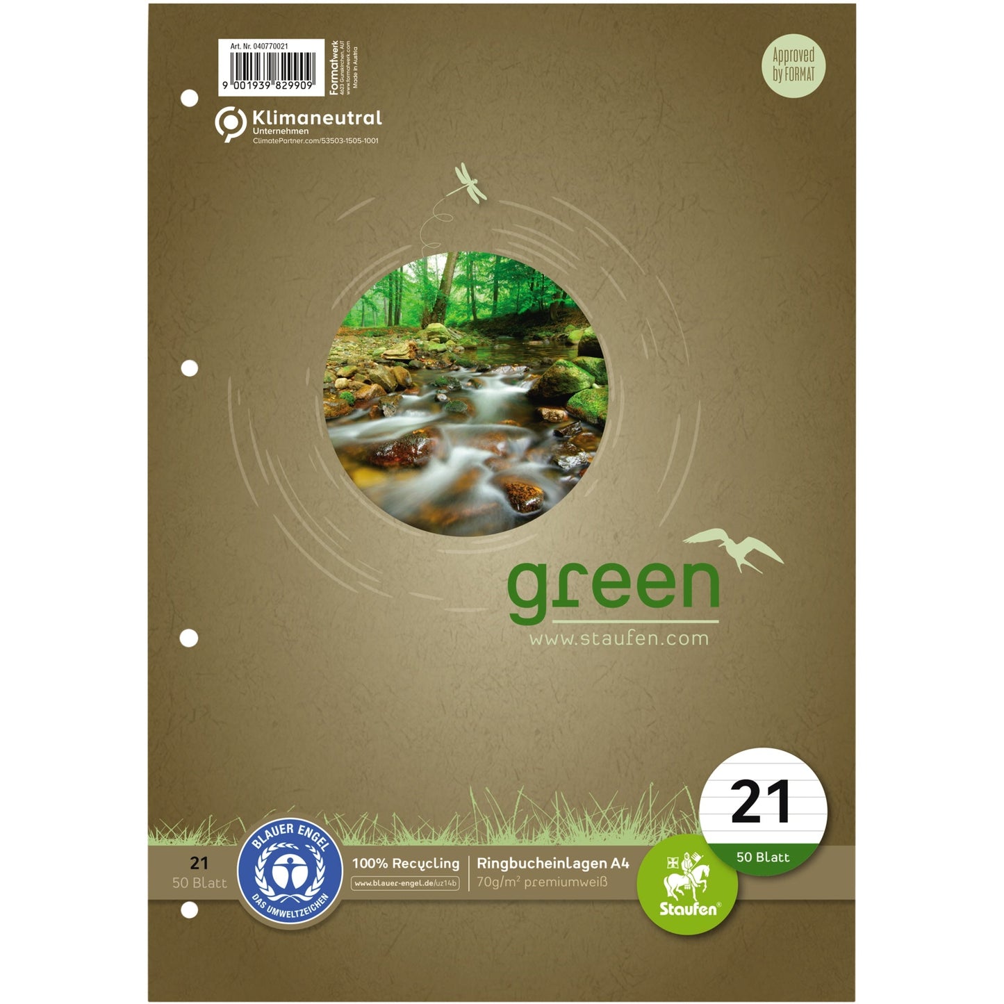 Staufen Ringbucheinlage Green DIN A4 liniert 70g/m² 4fach Lochung premiumweiß 50 Bl.