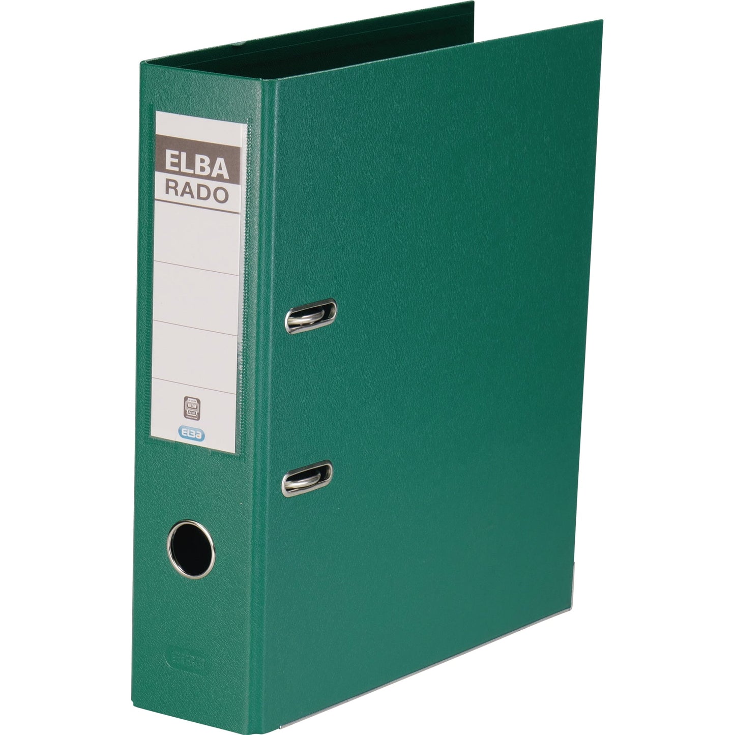ELBA Ordner rado plast 80mm DIN A4 Rückenschild: einsteckbar mit Schlitzen Werkstoff: Pappe Material außen: PVC Material innen: PVC grün