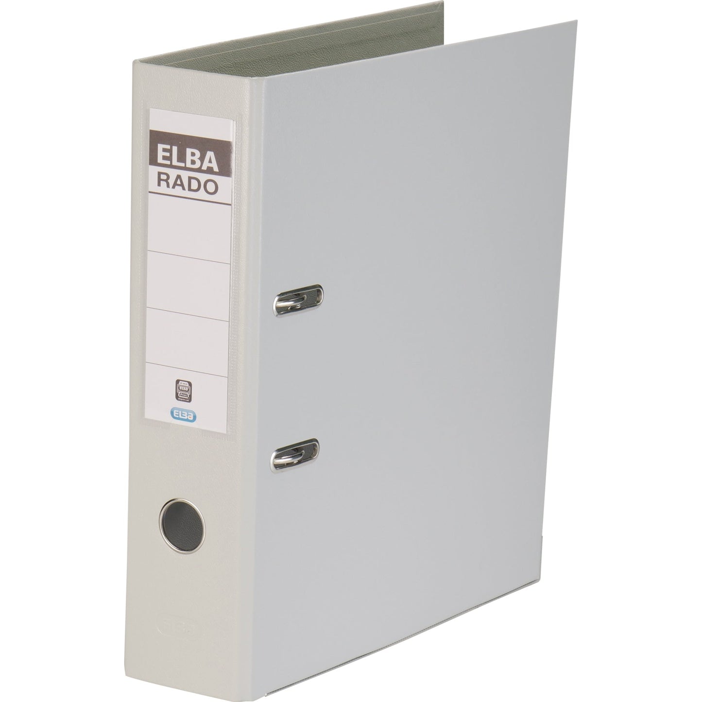 ELBA Ordner rado plast 80mm DIN A4 Rückenschild: einsteckbar mit Schlitzen Werkstoff: Pappe Material außen: PVC Material innen: PVC grau