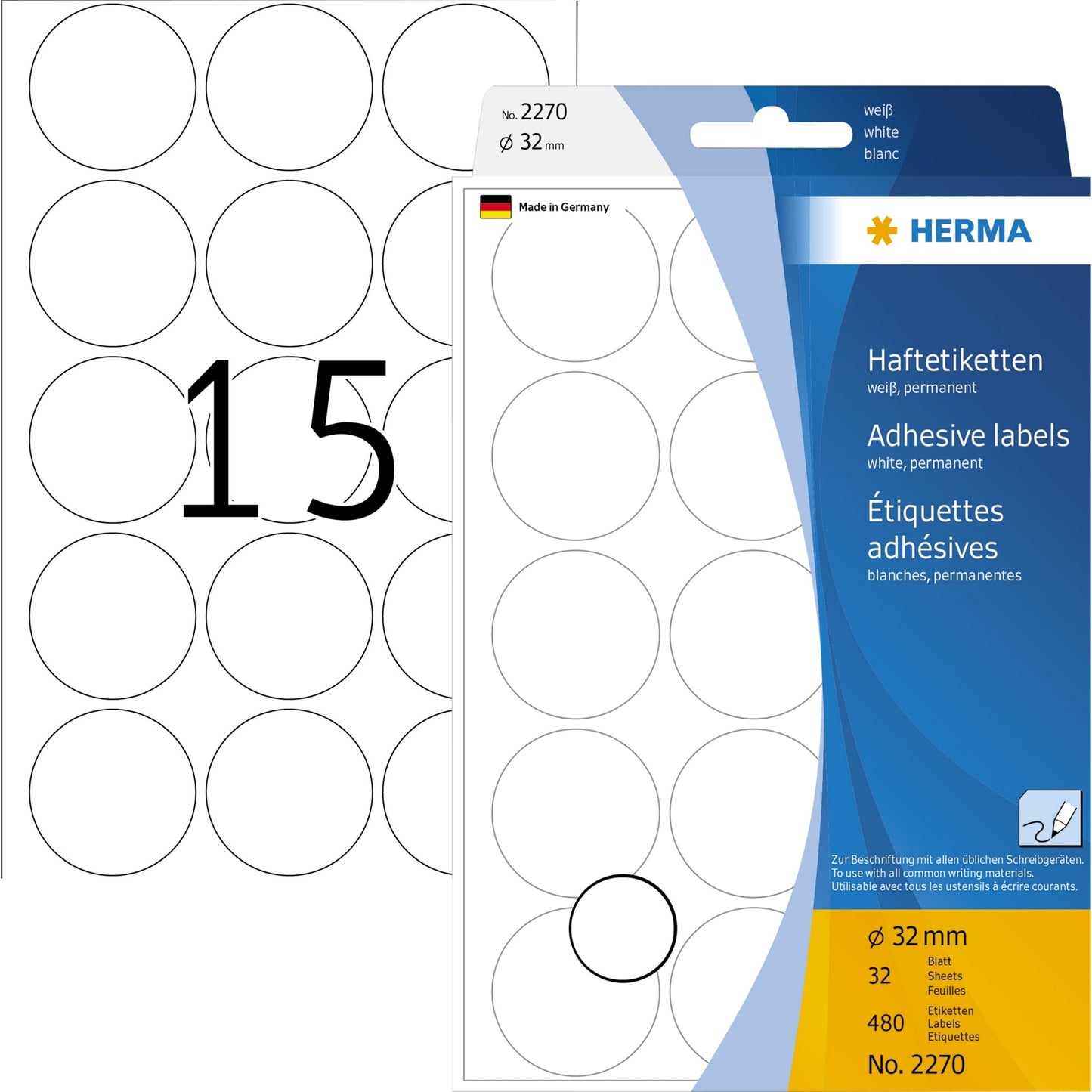 HERMA Markierungspunkt 32mm Papier weiß 480 Etik./Pack.