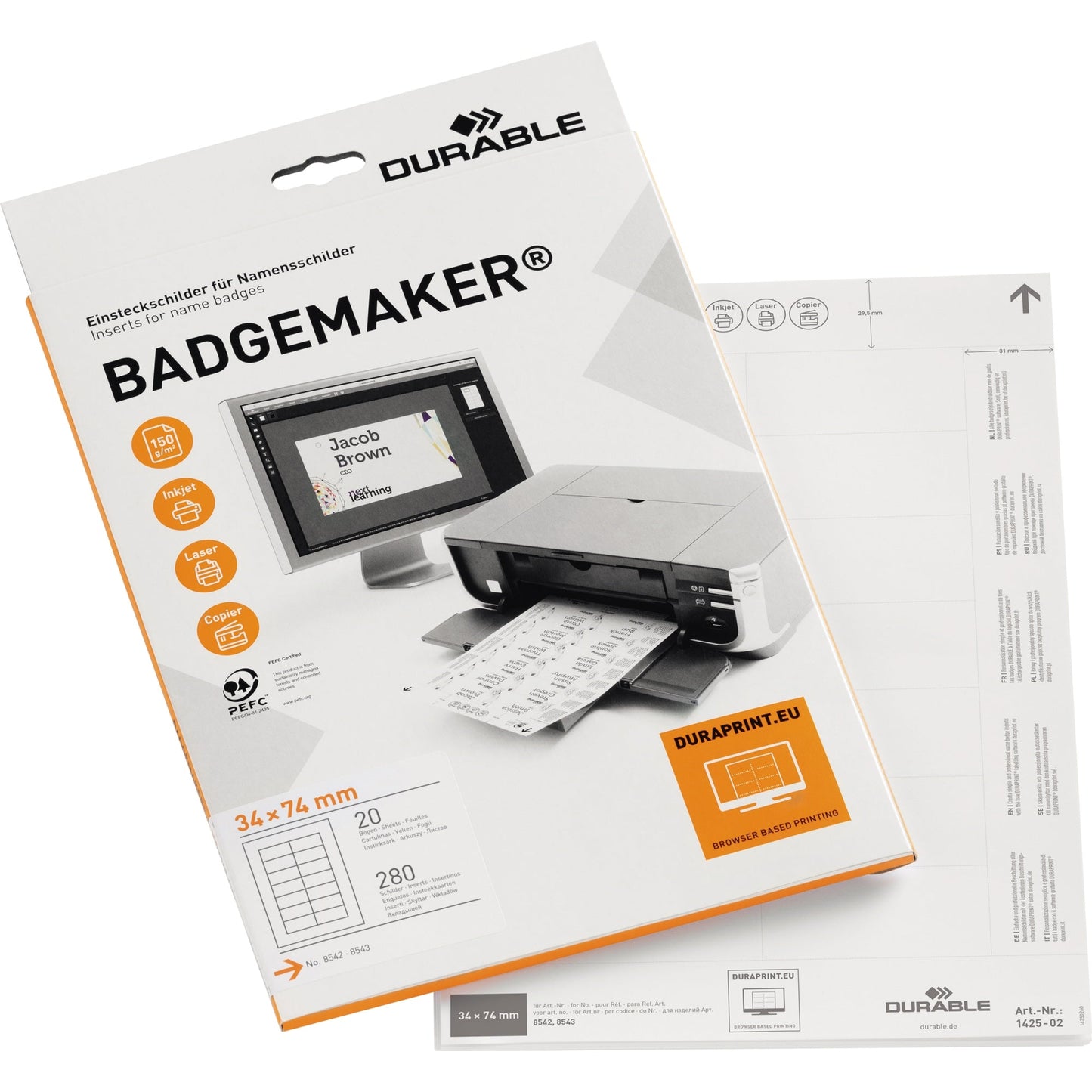 DURABLE Einsteckschild BADGEMAKER® 74 x 34 mm (B x H) Karton weiß 280 St./Pack.