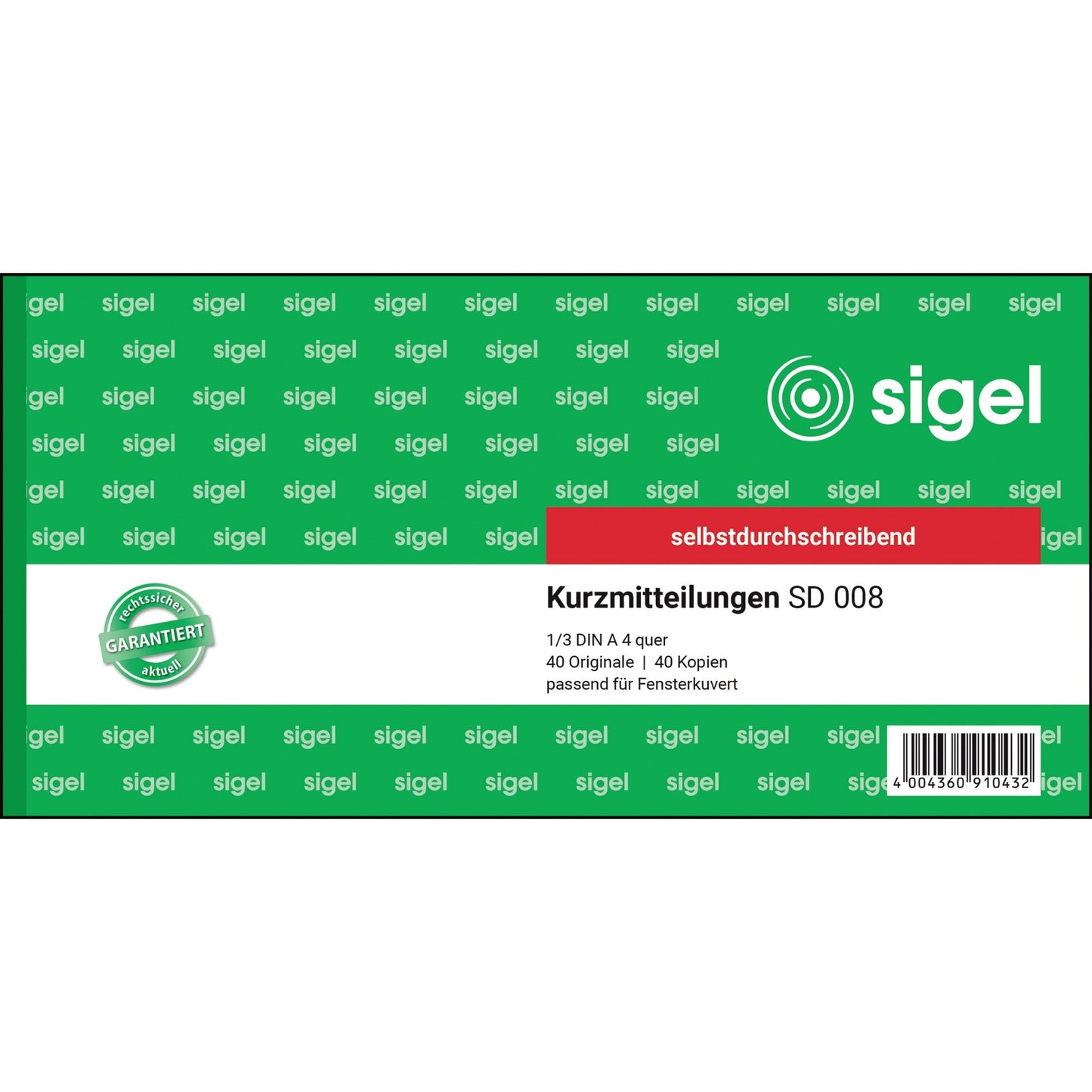 SIGEL Kurzmitteilung SD 008 1/3 DIN A4 quer selbstdurchschreibend 1 Durchschlag 2 x 40 Bl.