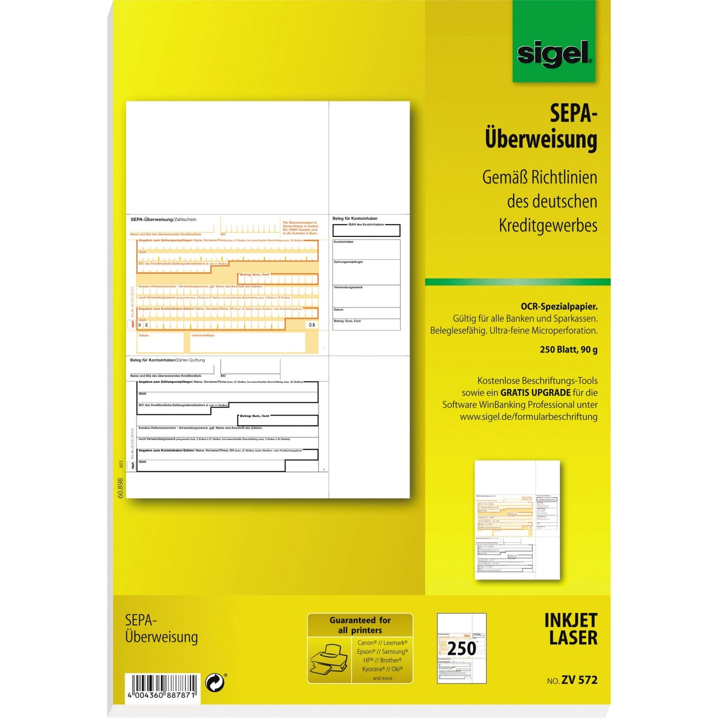 SIGEL Überweisung ZV 572 DIN A4 nicht selbstdurchschreibend 250 Bl./Pack.