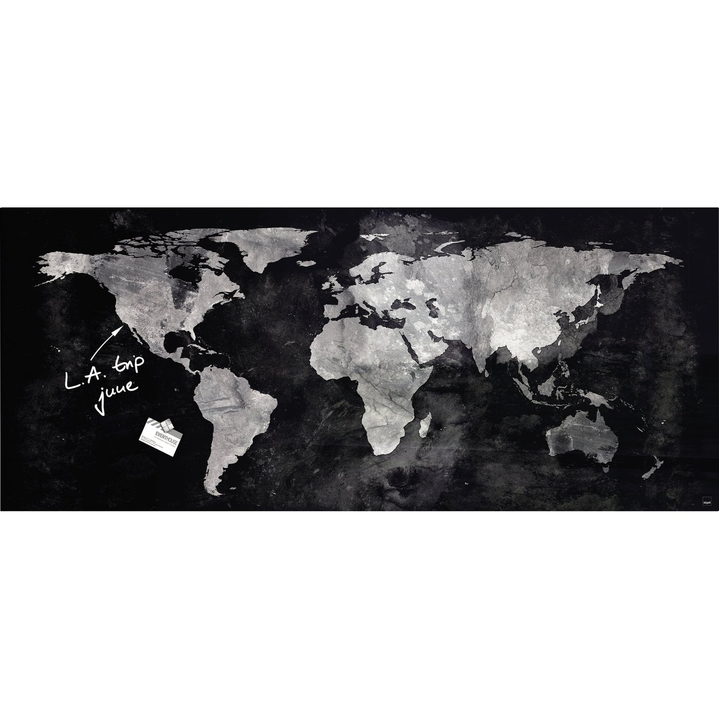 SIGEL Glasboard Artverum 130 x 55 x 1,5 cm (B x H x T) Tafel magnethaftend inkl. 2 extra starke SuperDym-Magnete Sicherheitsglas design World-Map