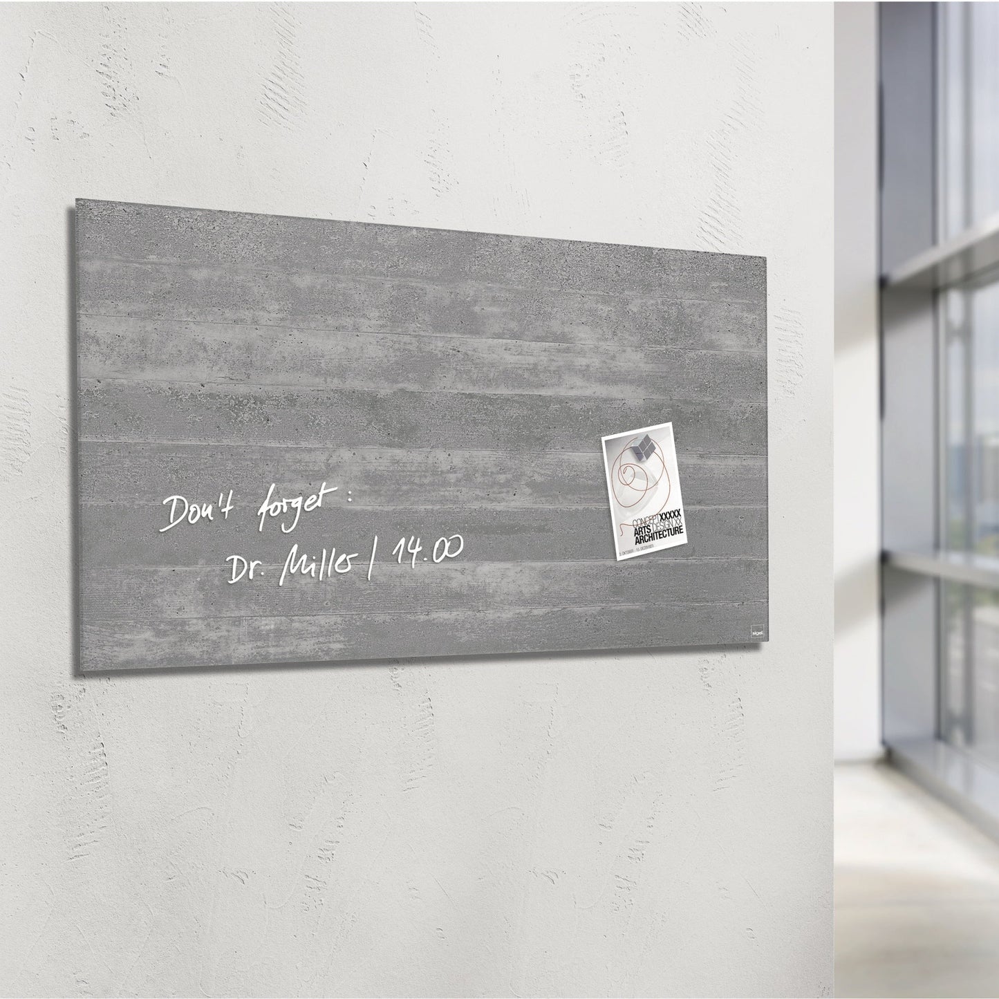 SIGEL Glasboard Artverum 91 x 46 x 1,5 cm (B x H x T) Tafel magnethaftend inkl. 3 starker SuperDym-Magnete Sicherheitsglas design Sichtbeton