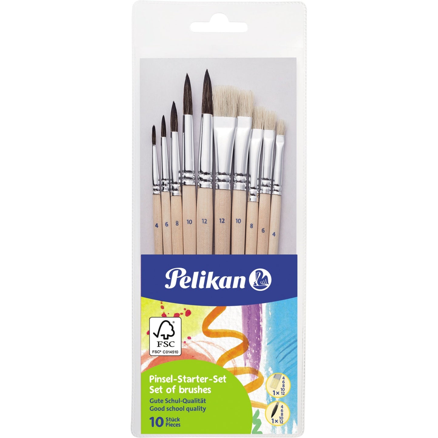 Pelikan Pinselset inkl. je 1 Haarpinsel Sorte 2 Größe: 4, 6, 8, 10, 12, je 1 Borstenpinsel Sorte 613F Größe: 4, 6, 8, 10, 12 Haar, Borste 10 St./Pack.