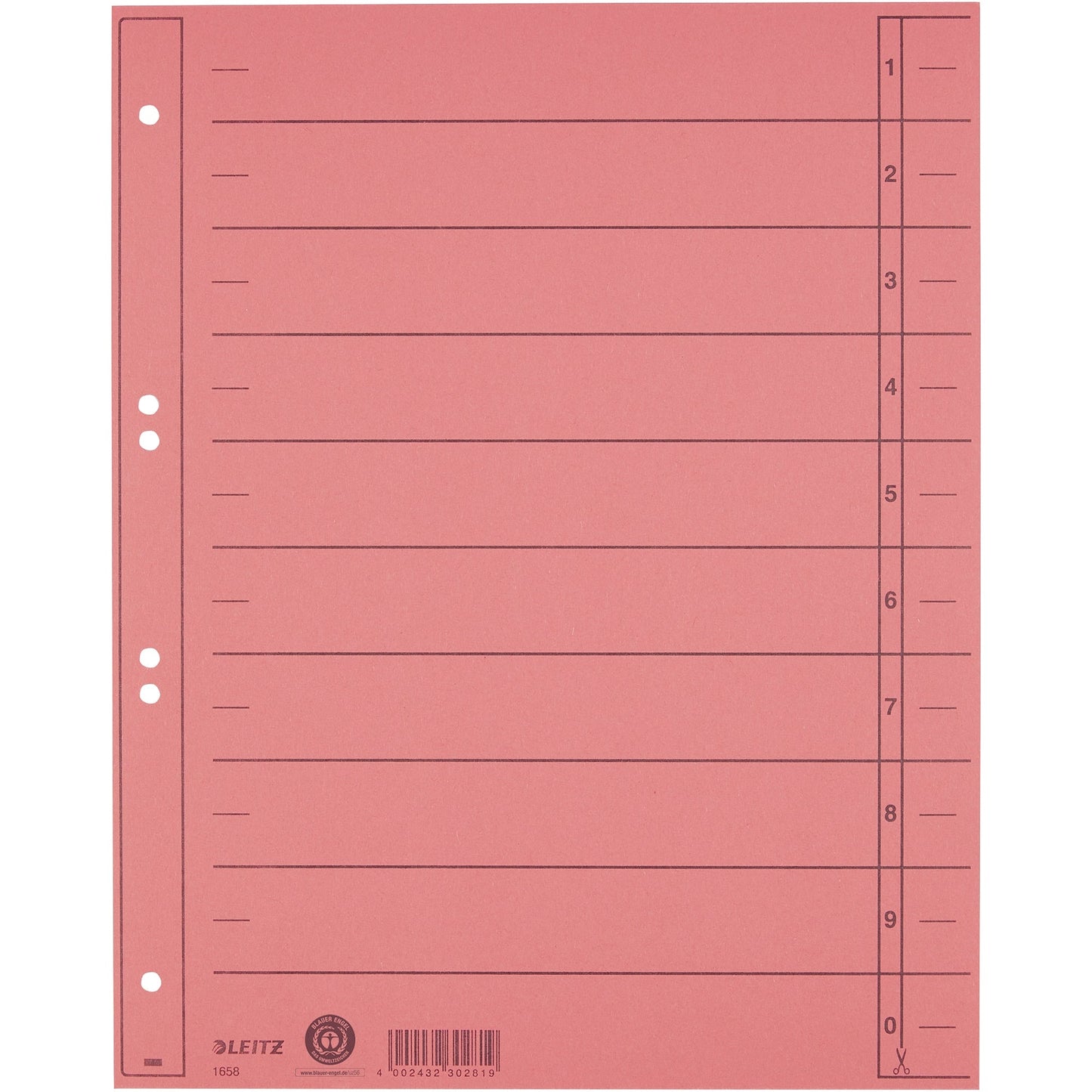 Leitz Trennblatt DIN A4, Überbreite Manilakarton, recycelt rot 100 St./Pack.