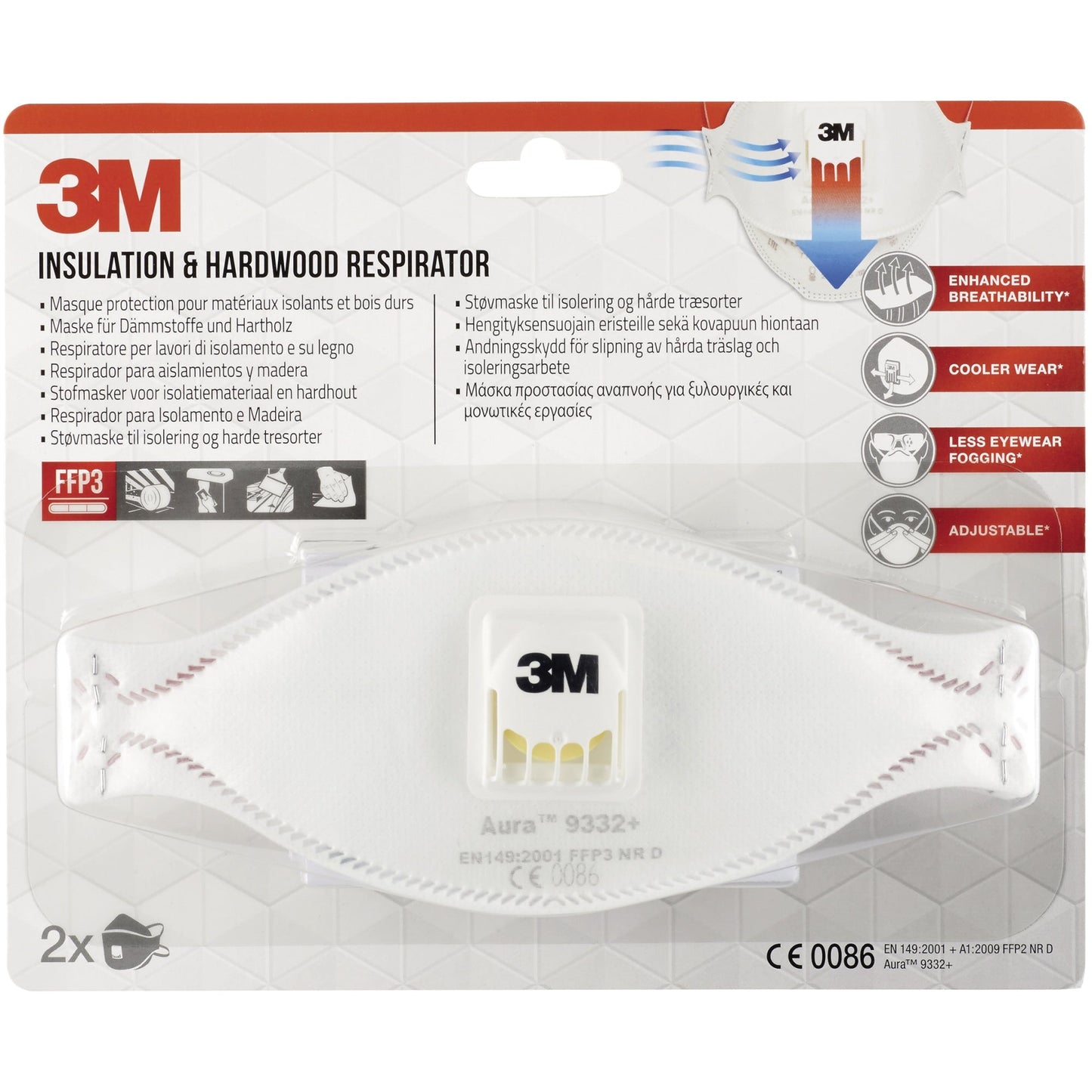 3M Atemschutzmaske AuraT 9332+ Einweg FFP3 EN 149:2001 + A1:2009 2 St./Pack.